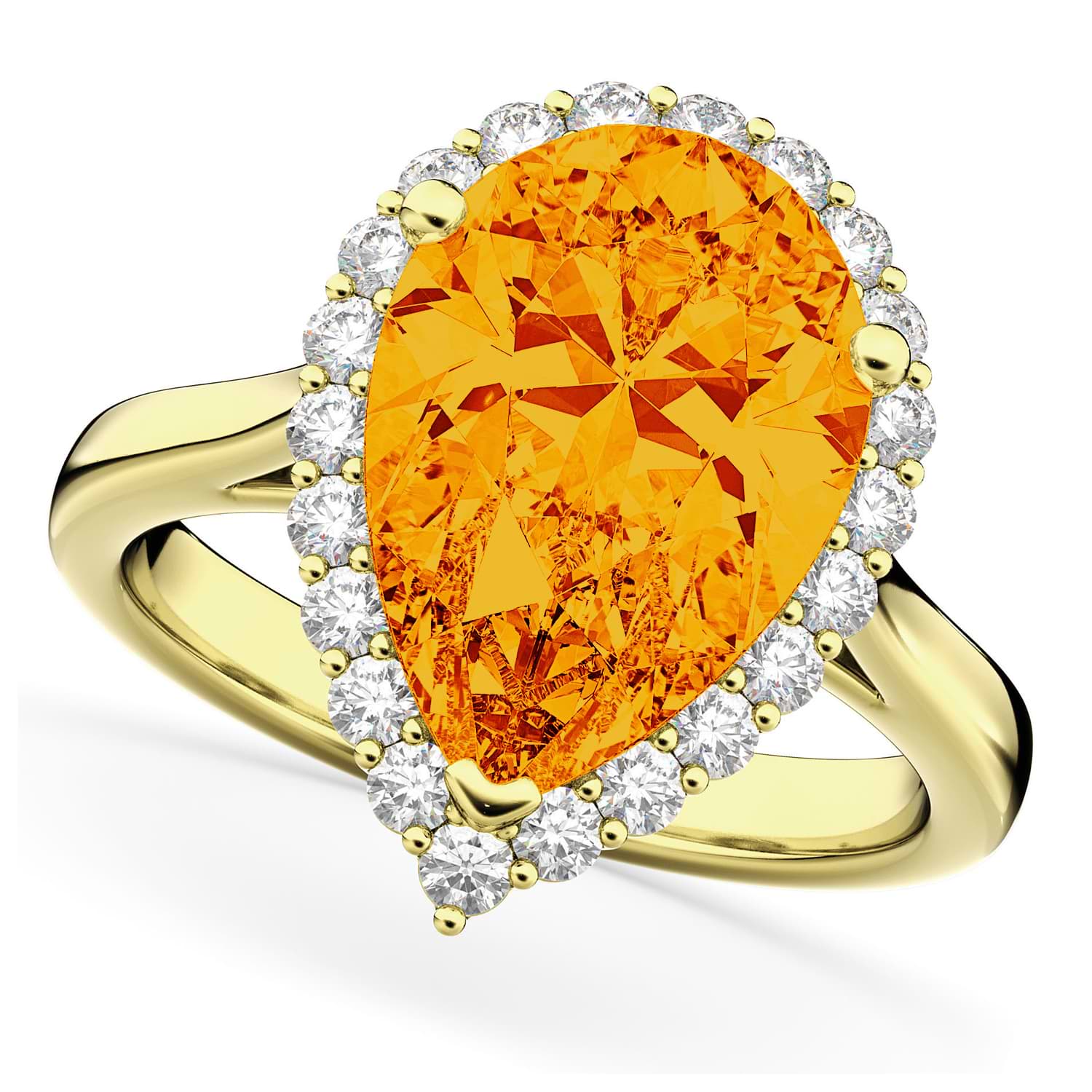 Pear Cut Halo Citrine & Diamond Engagement Ring 14K Yellow Gold 5.44ct