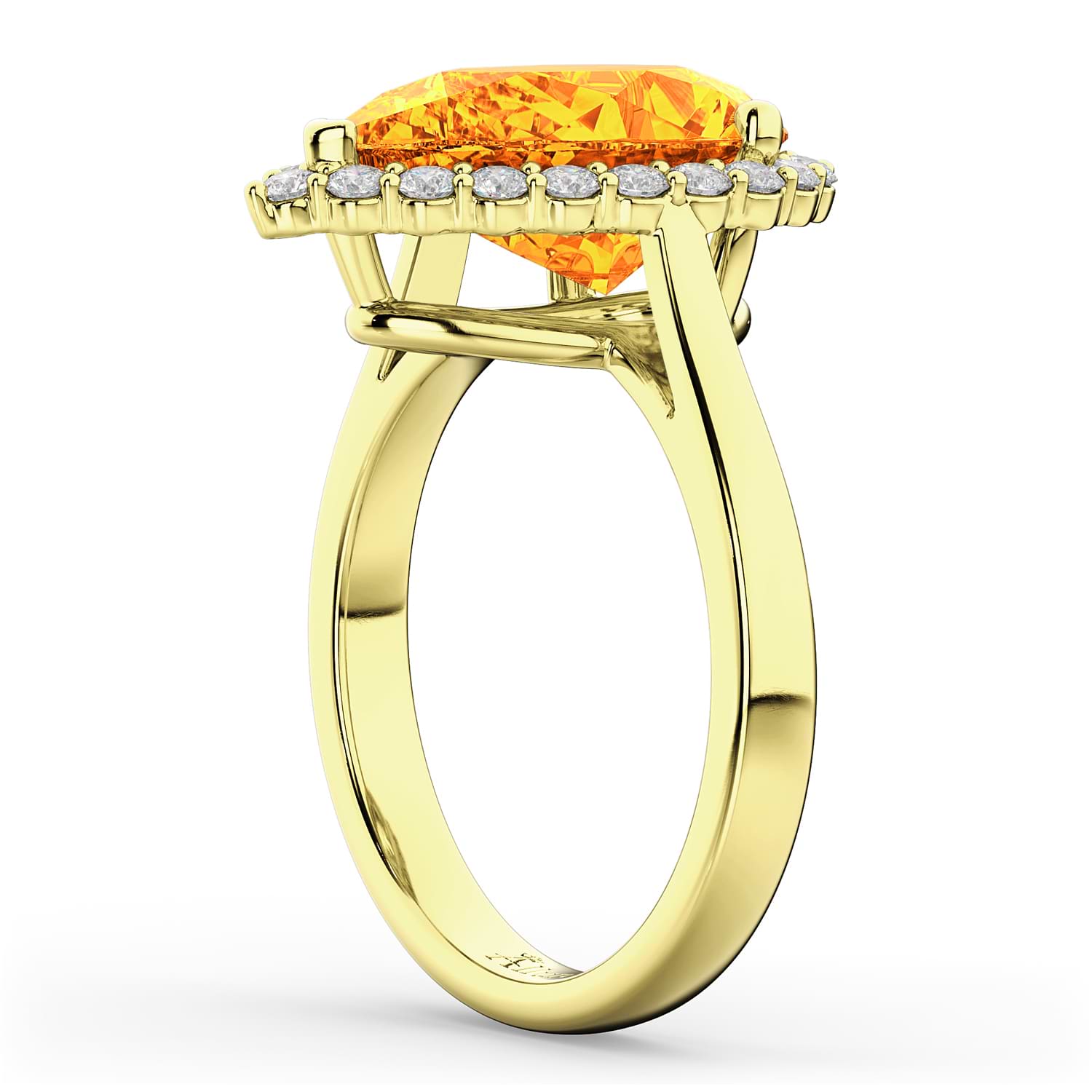 Pear Cut Halo Citrine & Diamond Engagement Ring 14K Yellow Gold 5.44ct