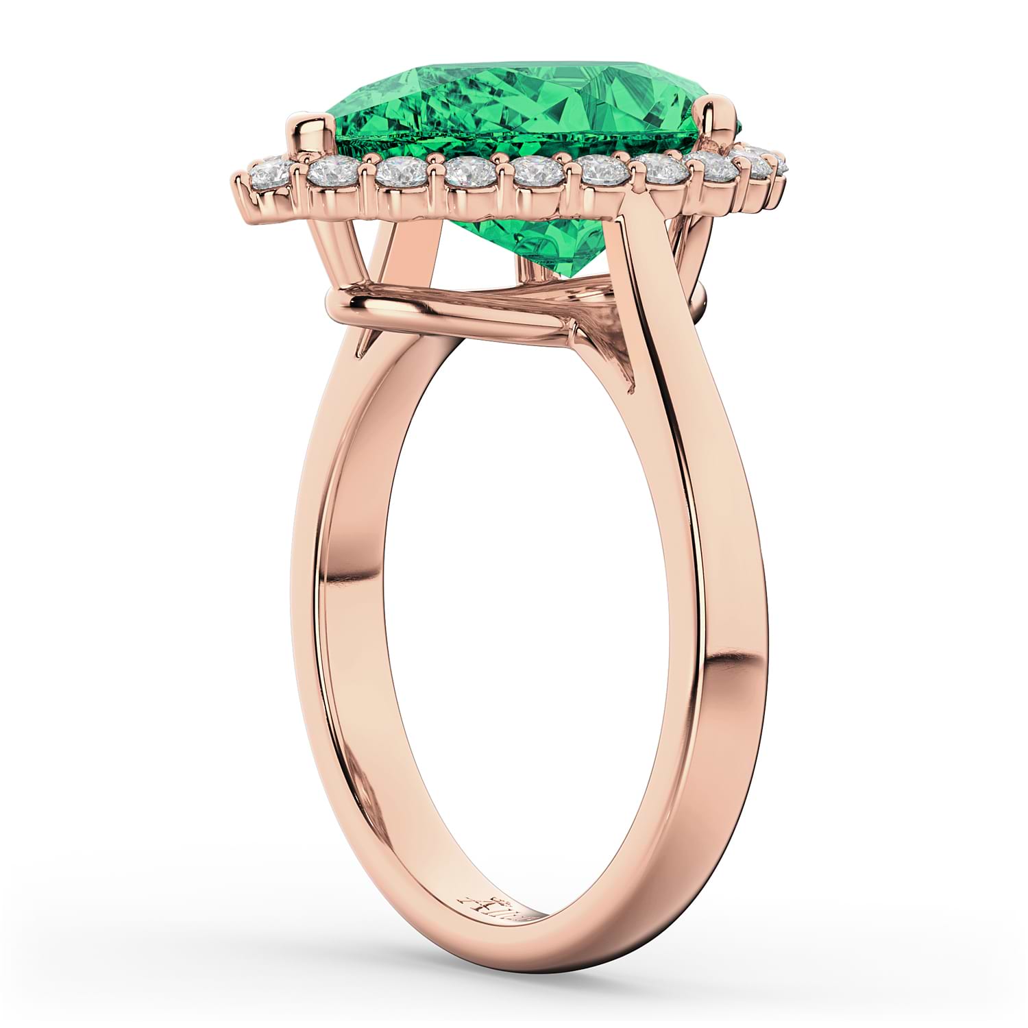 Pear Cut Halo Emerald & Diamond Engagement Ring 14K Rose Gold 6.54ct
