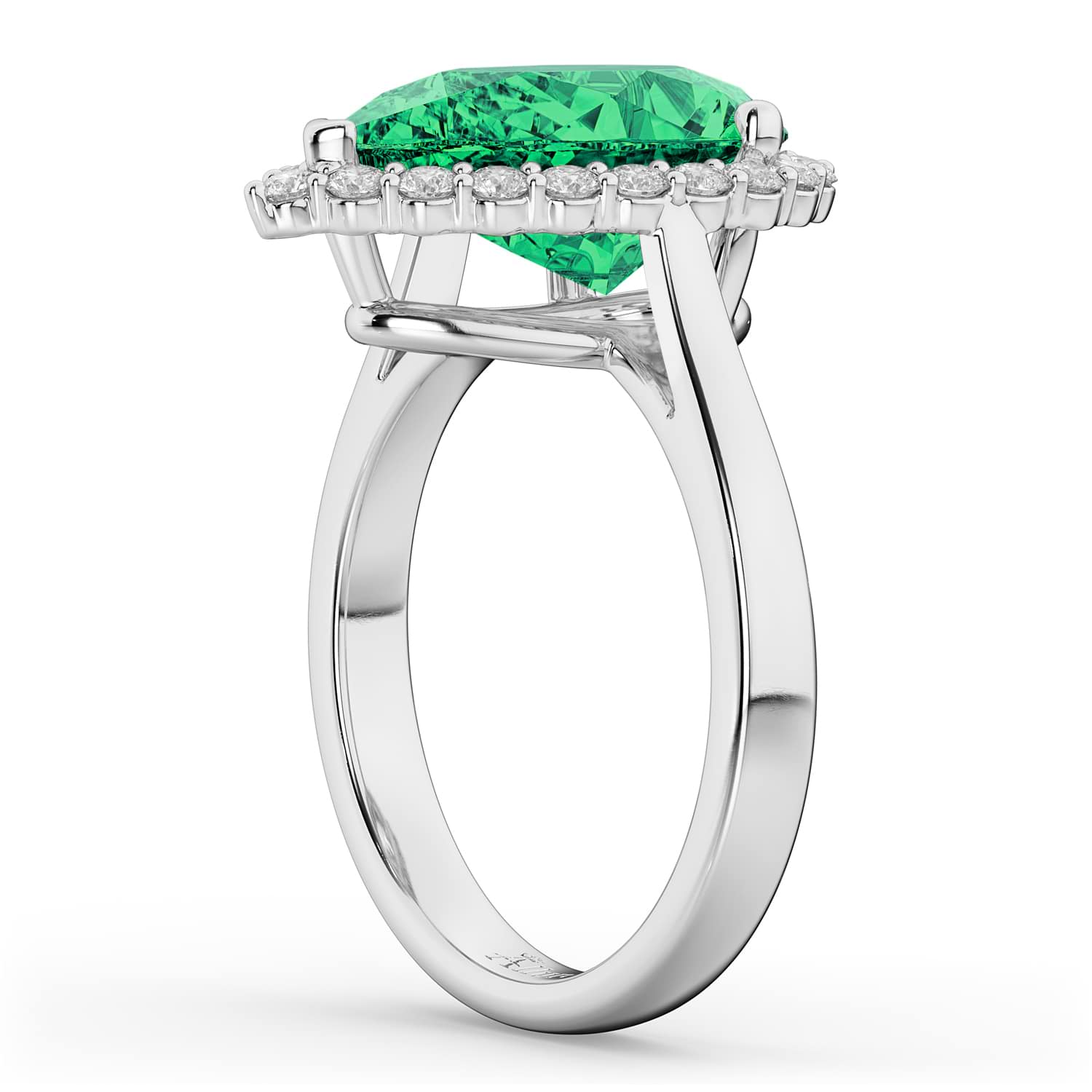Pear Cut Halo Emerald & Diamond Engagement Ring 14K White Gold 6.54ct