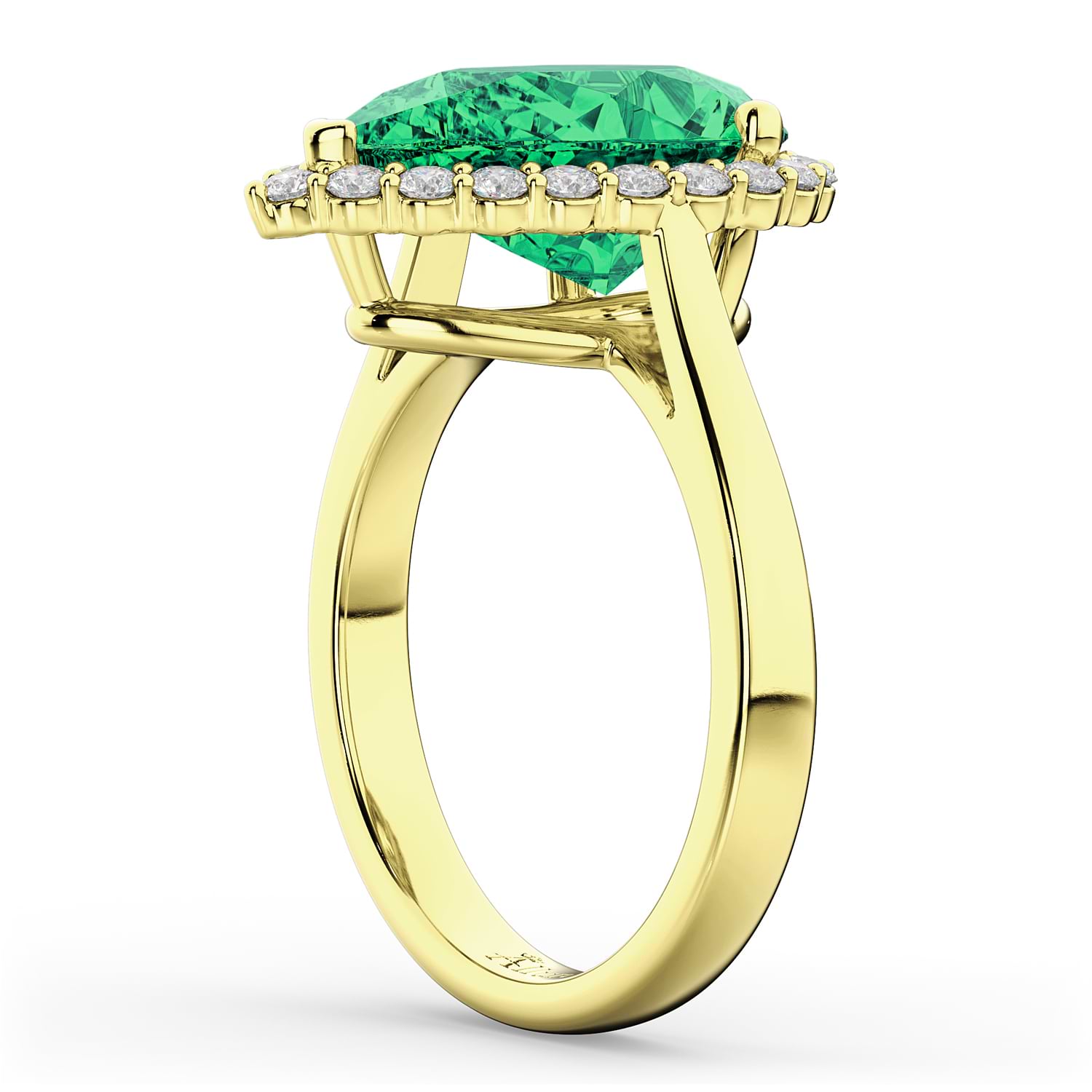 Pear Cut Halo Emerald & Diamond Engagement Ring 14K Yellow Gold 6.54ct