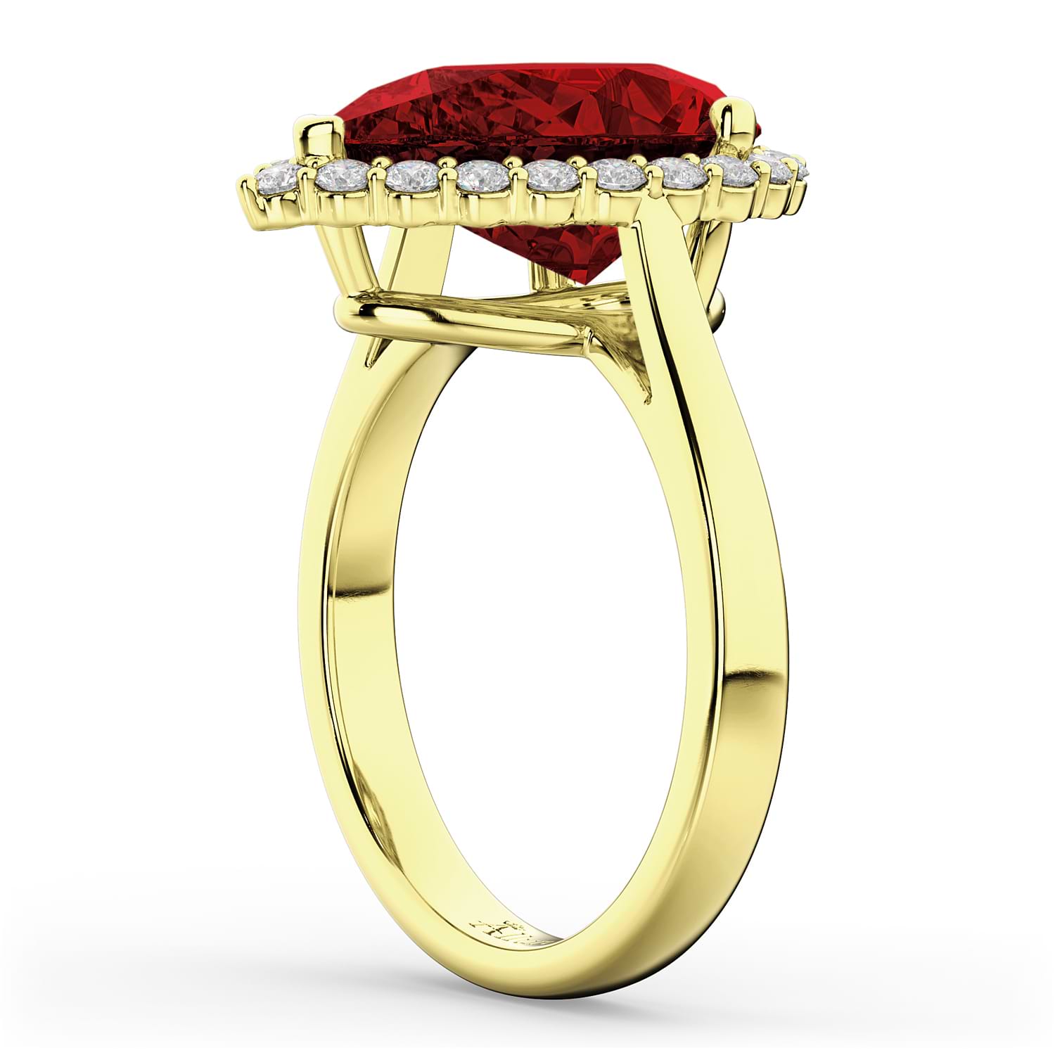 Pear Cut Halo Garnet & Diamond Engagement Ring 14K Yellow Gold 6.24ct