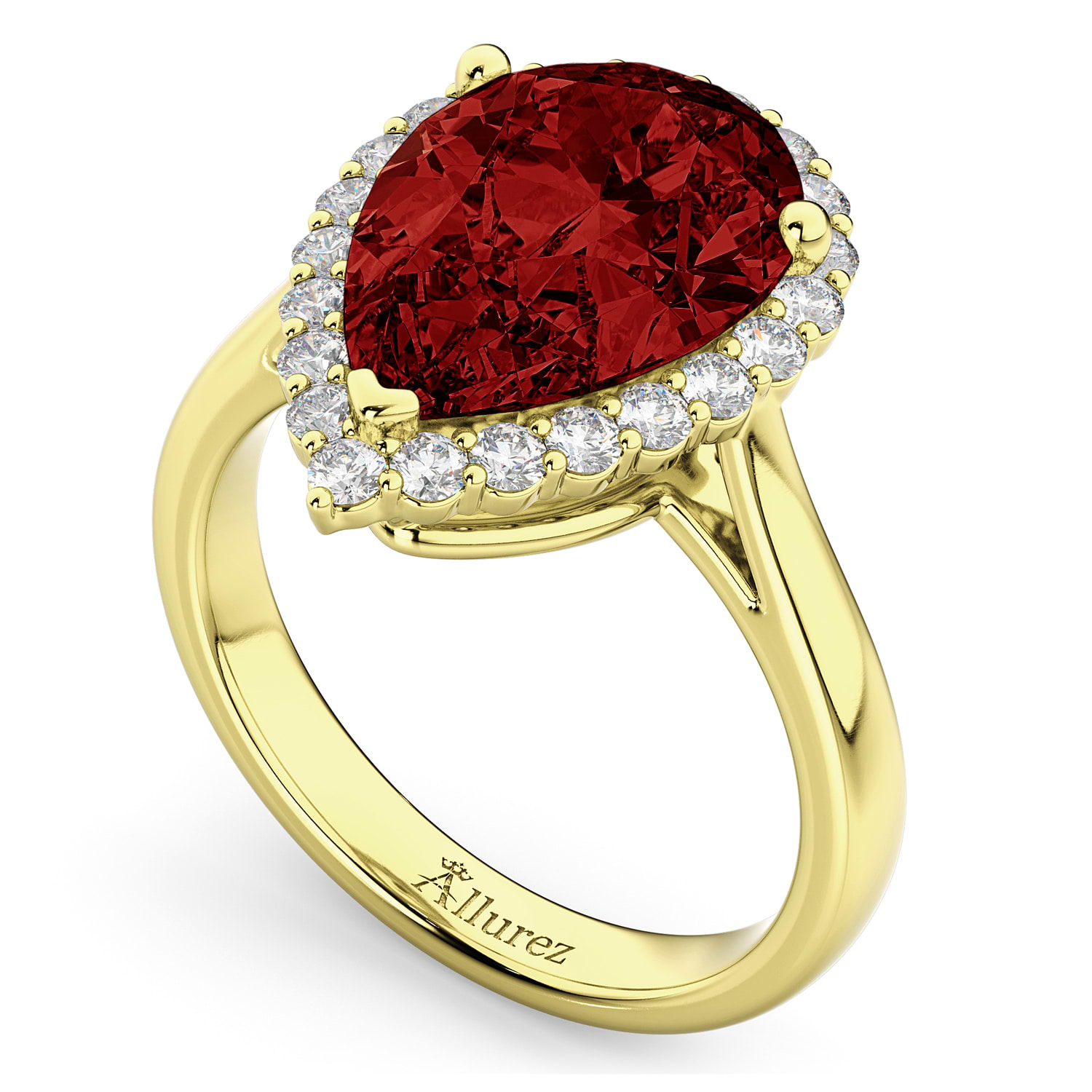 Pear Cut Halo Garnet & Diamond Engagement Ring 14K Yellow Gold 6.24ct