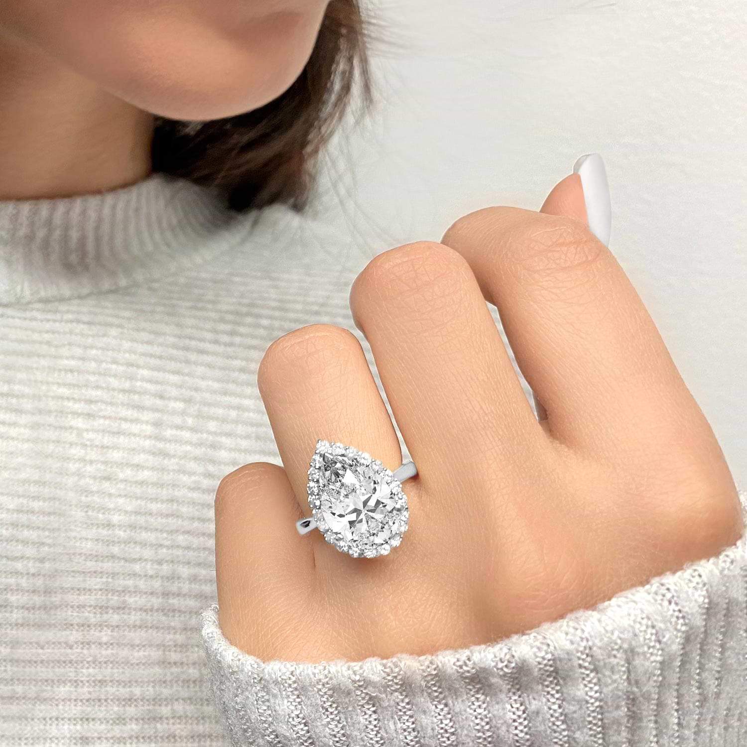 Pear Lab Grown Diamond Engagement Ring 14K White Gold (4.69ct)