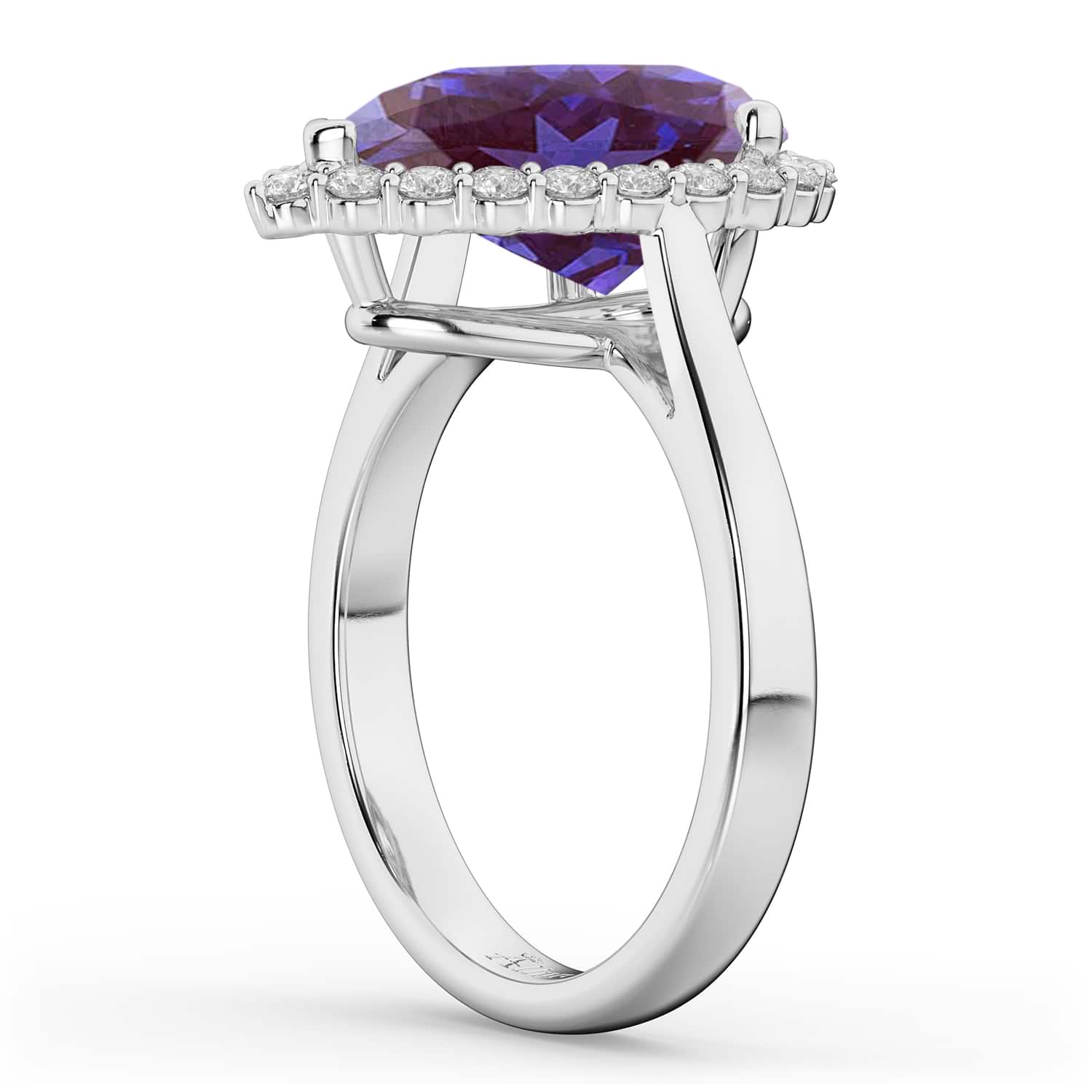 Pear Cut Halo Lab Alexandrite & Diamond Engagement Ring 14K White Gold 5.44ct