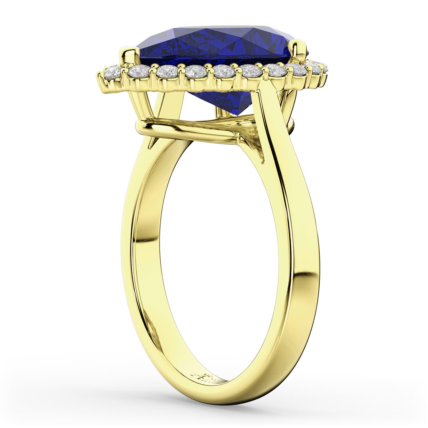 Pear Cut Halo Lab Blue Sapphire & Diamond Engagement Ring 14K Yellow Gold 8.34ct