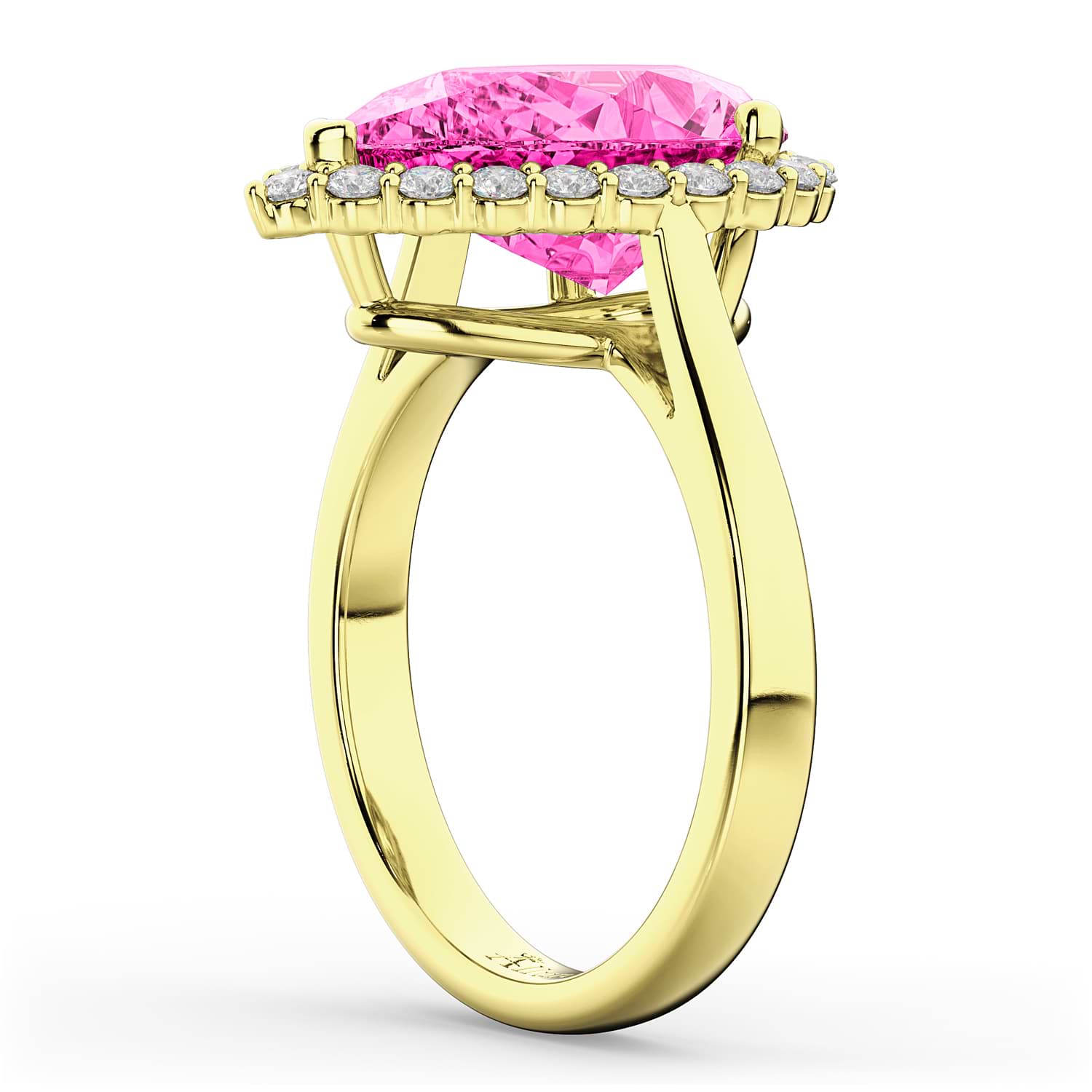 Pear Cut Halo Pink Tourmaline & Diamond Engagement Ring 14K Yellow Gold 7.19ct