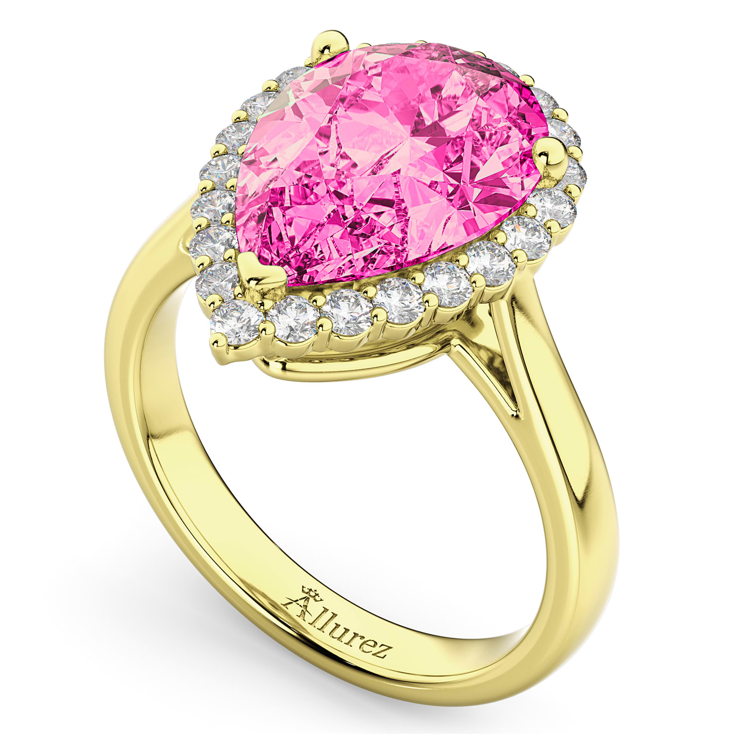 Pear Cut Halo Pink Tourmaline & Diamond Engagement Ring 14K Yellow Gold 7.19ct