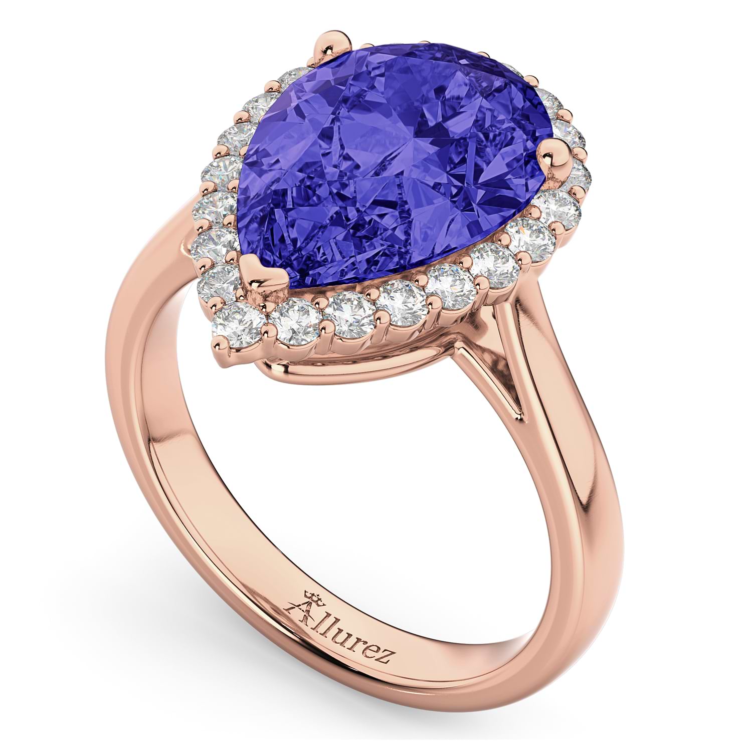 Pear Cut Halo Tanzanite & Diamond Engagement Ring 14K Rose Gold 8.34ct