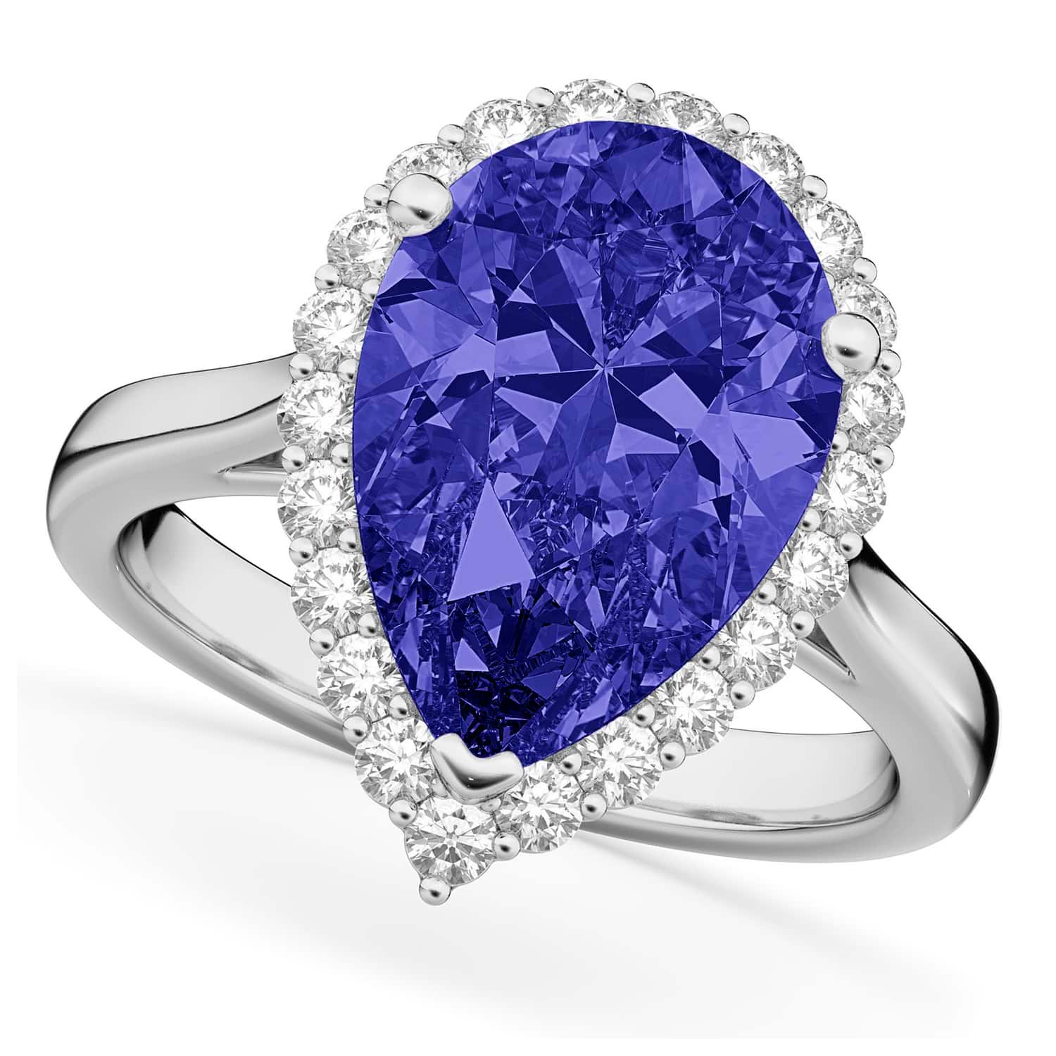 Pear Cut Halo Tanzanite & Diamond Engagement Ring 14K White Gold 8.34ct