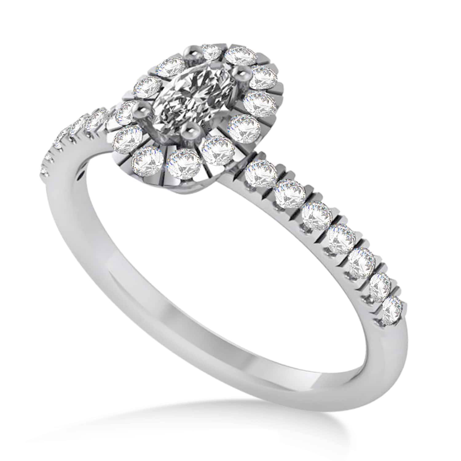 Oval Diamond Halo Engagement Ring 14k White Gold (0.60ct)