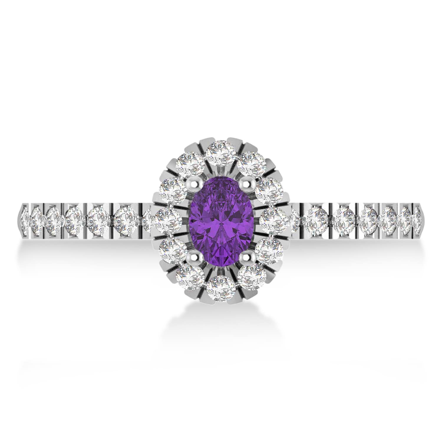 Oval Amethyst & Diamond Halo Engagement Ring 14k White Gold (0.60ct)