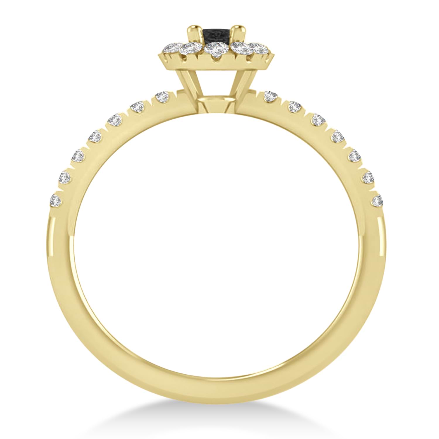Oval Black & White Diamond Halo Engagement Ring 14k Yellow Gold (0.60ct)