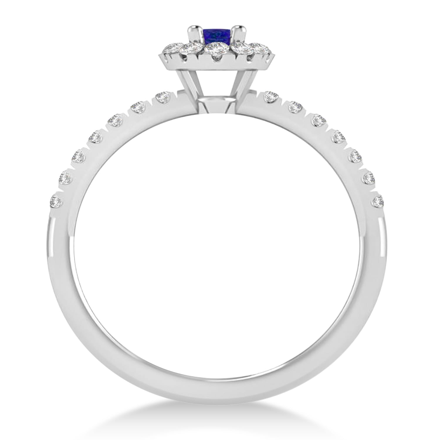 Oval Blue Sapphire & Diamond Halo Engagement Ring 14k White Gold (0.60ct)