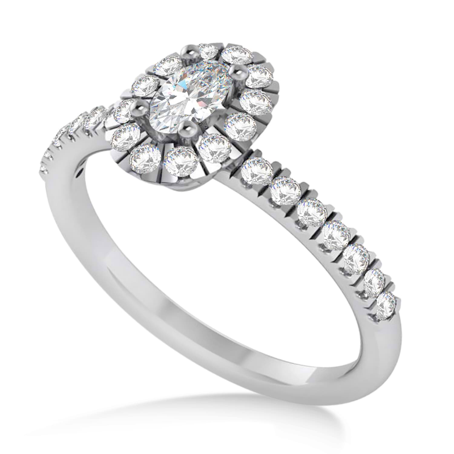 Oval Moissanite & Diamond Halo Engagement Ring 14k White Gold (0.60ct)