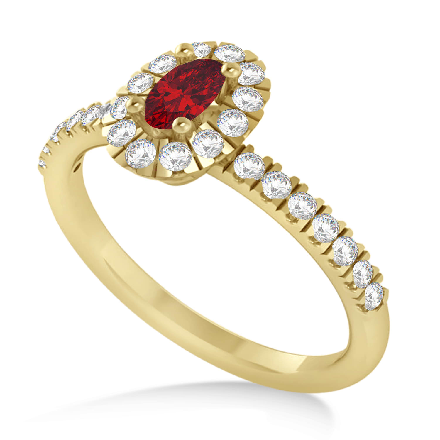 Oval Ruby & Diamond Halo Engagement Ring 14k Yellow Gold (0.60ct)