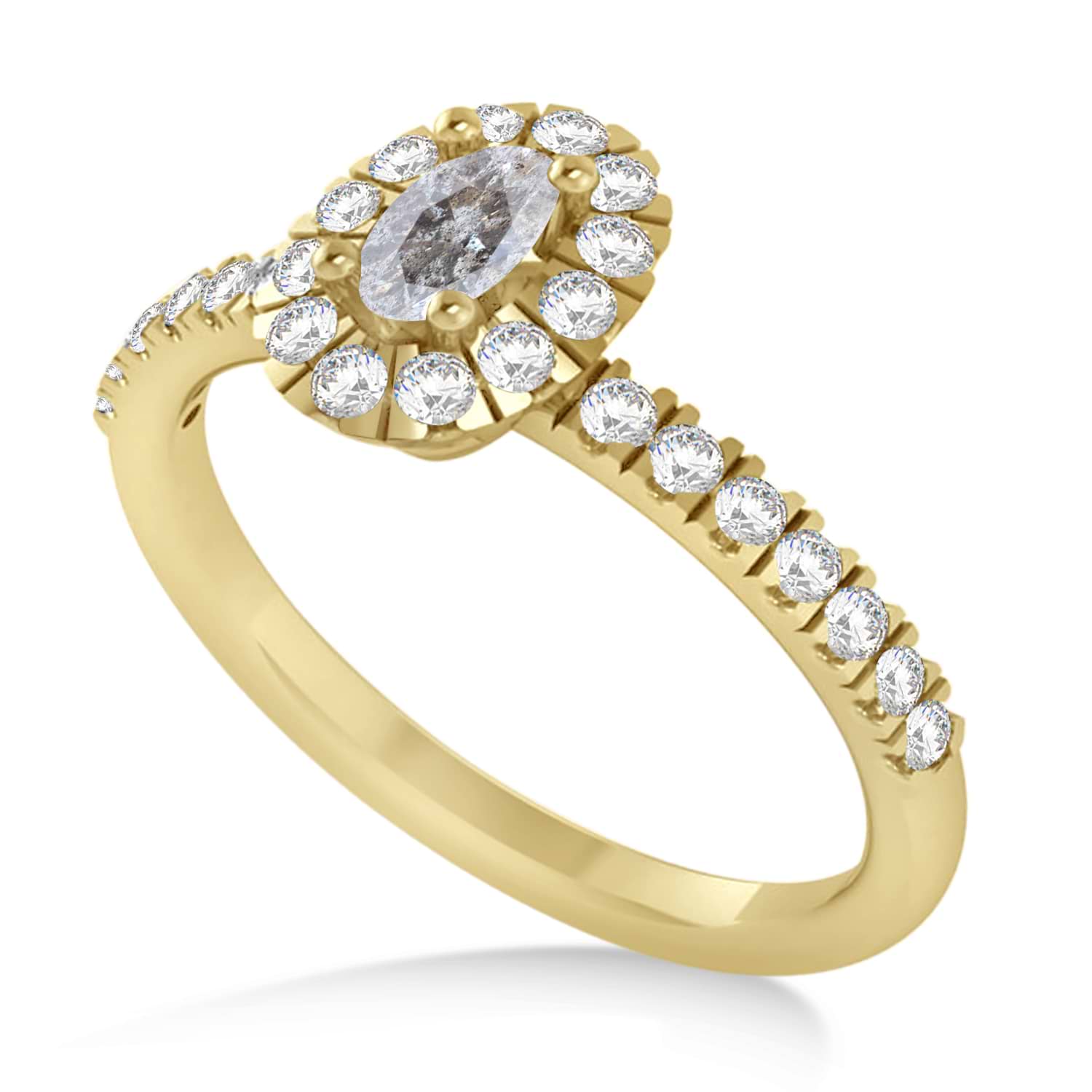 Oval Salt & Pepper & White Diamond Halo Engagement Ring 14k Yellow Gold (0.60ct)