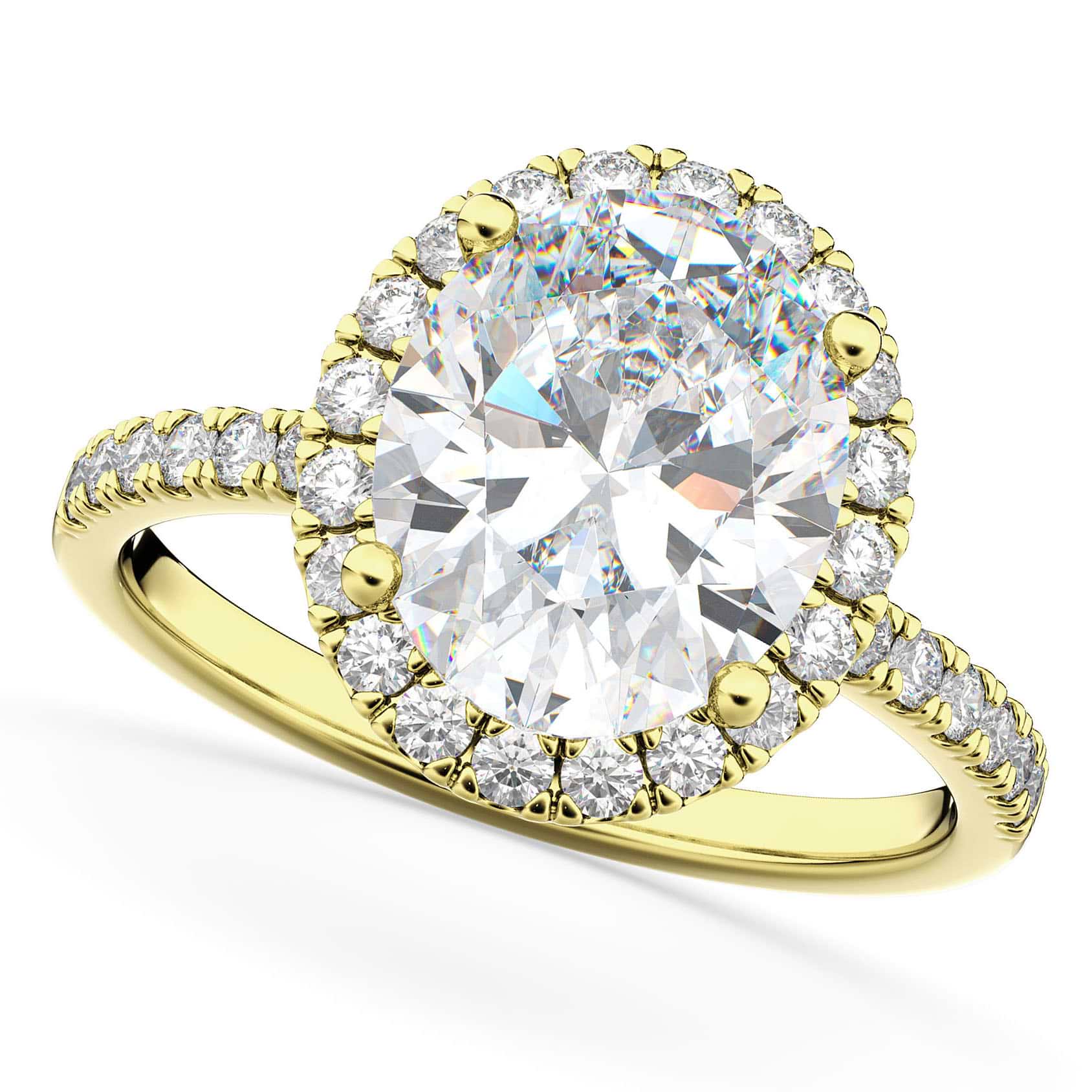 Oval Cut Halo Diamond Engagement Ring 14K Yellow Gold (3.51ct)