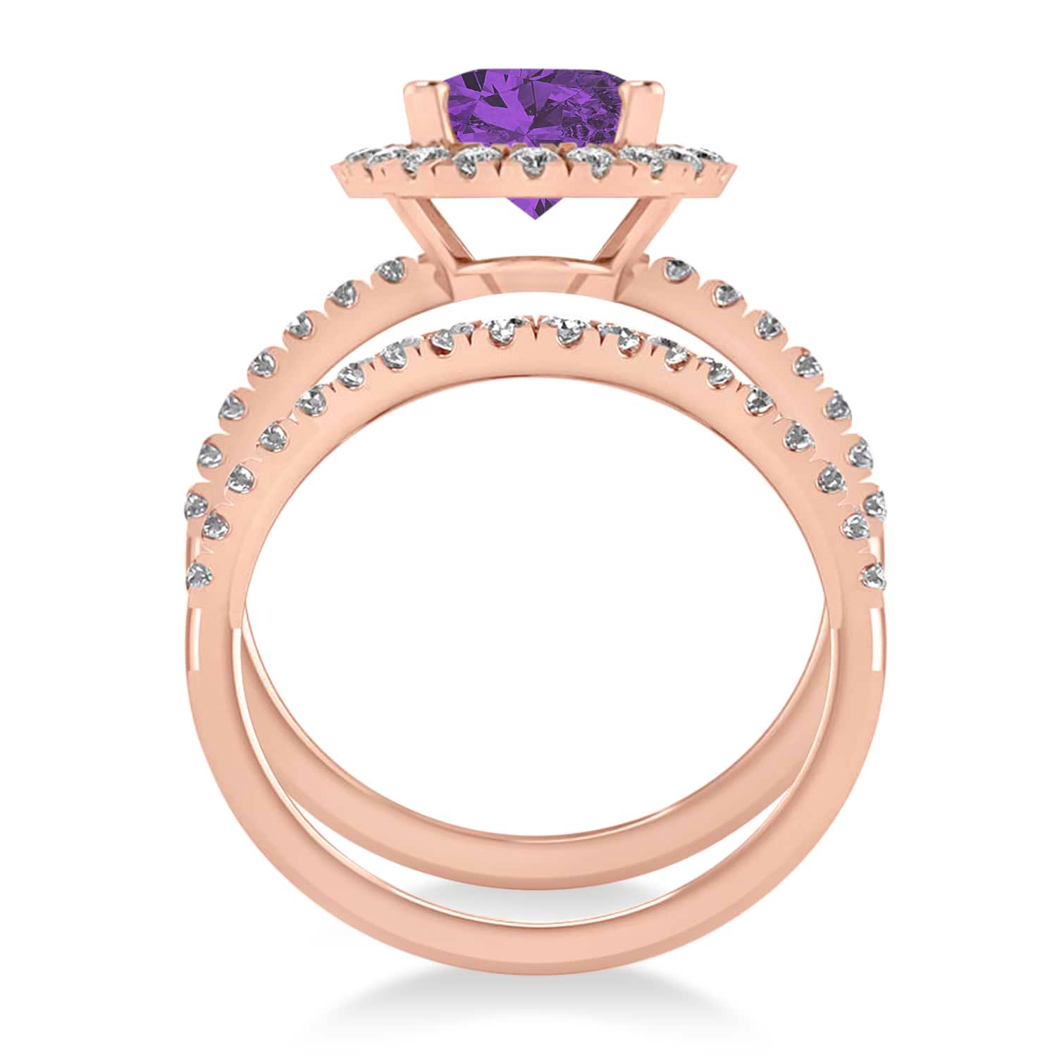 Amethyst & Diamonds Oval-Cut Halo Bridal Set 14K Rose Gold (3.18ct)