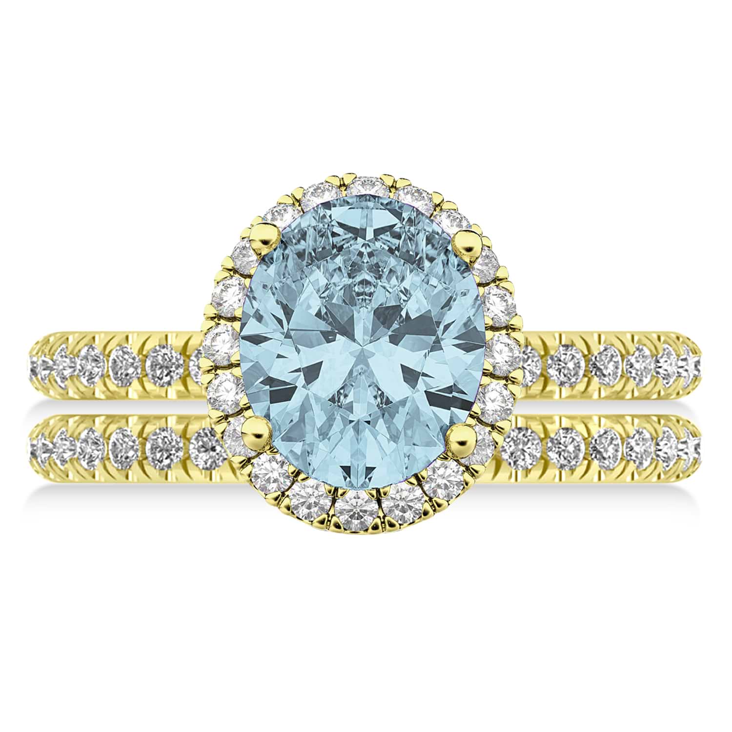 Aquamarine & Diamonds Oval-Cut Halo Bridal Set 14K Yellow Gold (3.03ct)
