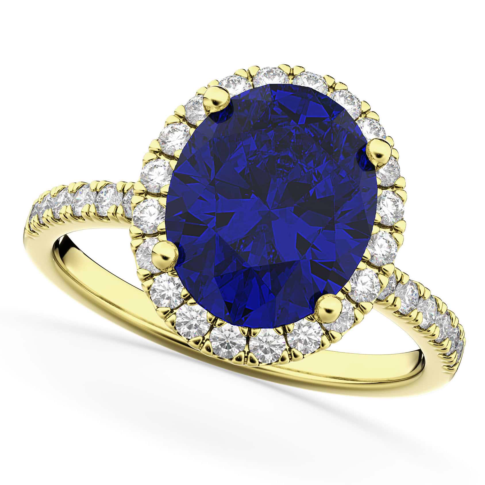 Blue Sapphire & Diamonds Oval-Cut Halo Bridal Set 14K Yellow Gold (3.93ct)