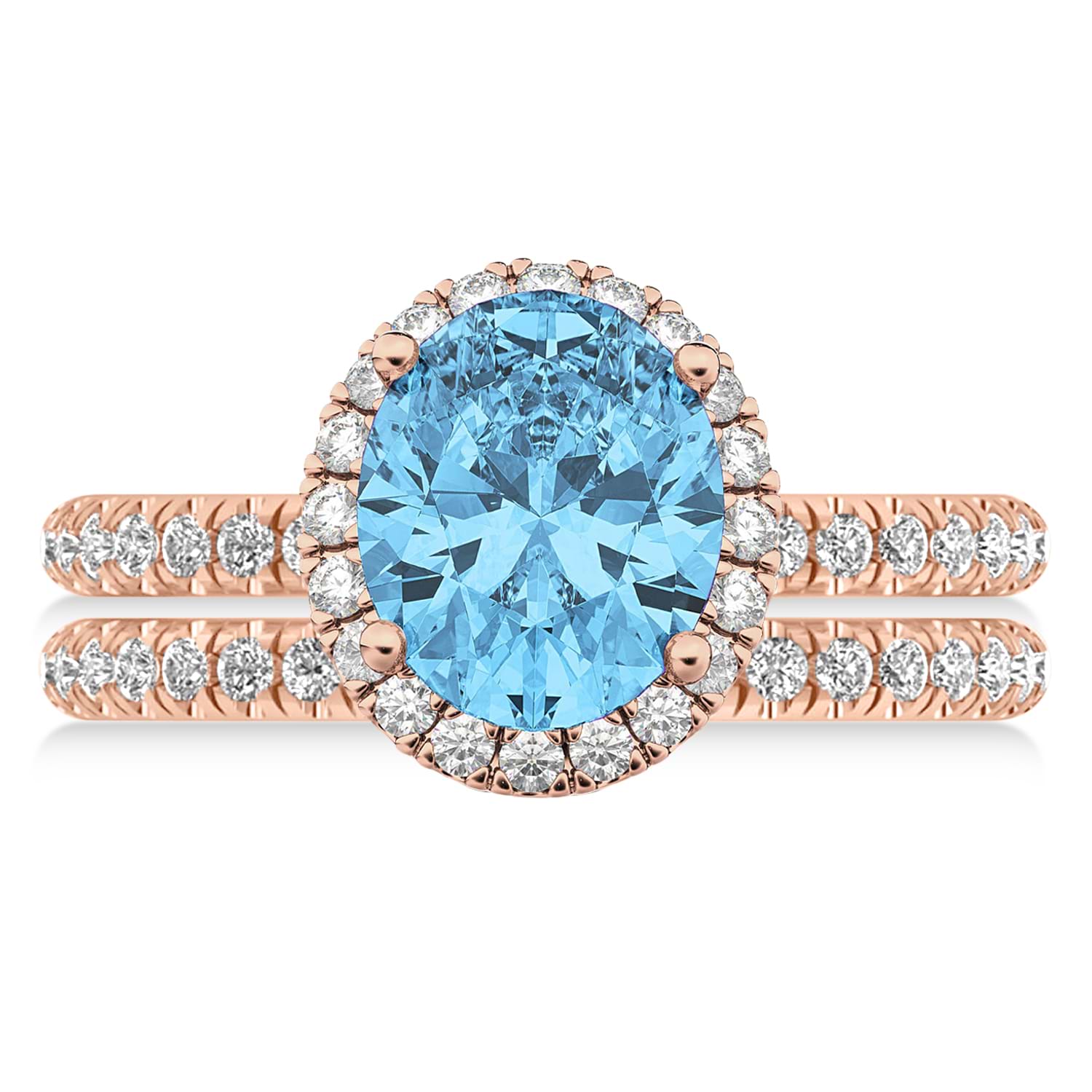 Blue Topaz & Diamonds Oval-Cut Halo Bridal Set 14K Rose Gold (4.28ct)