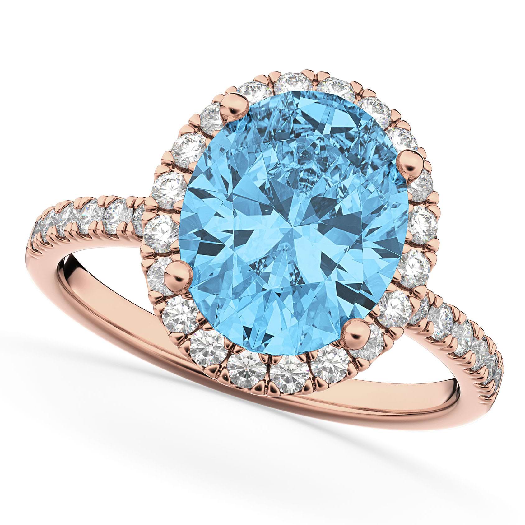 Blue Topaz & Diamonds Oval-Cut Halo Bridal Set 14K Rose Gold (4.28ct)