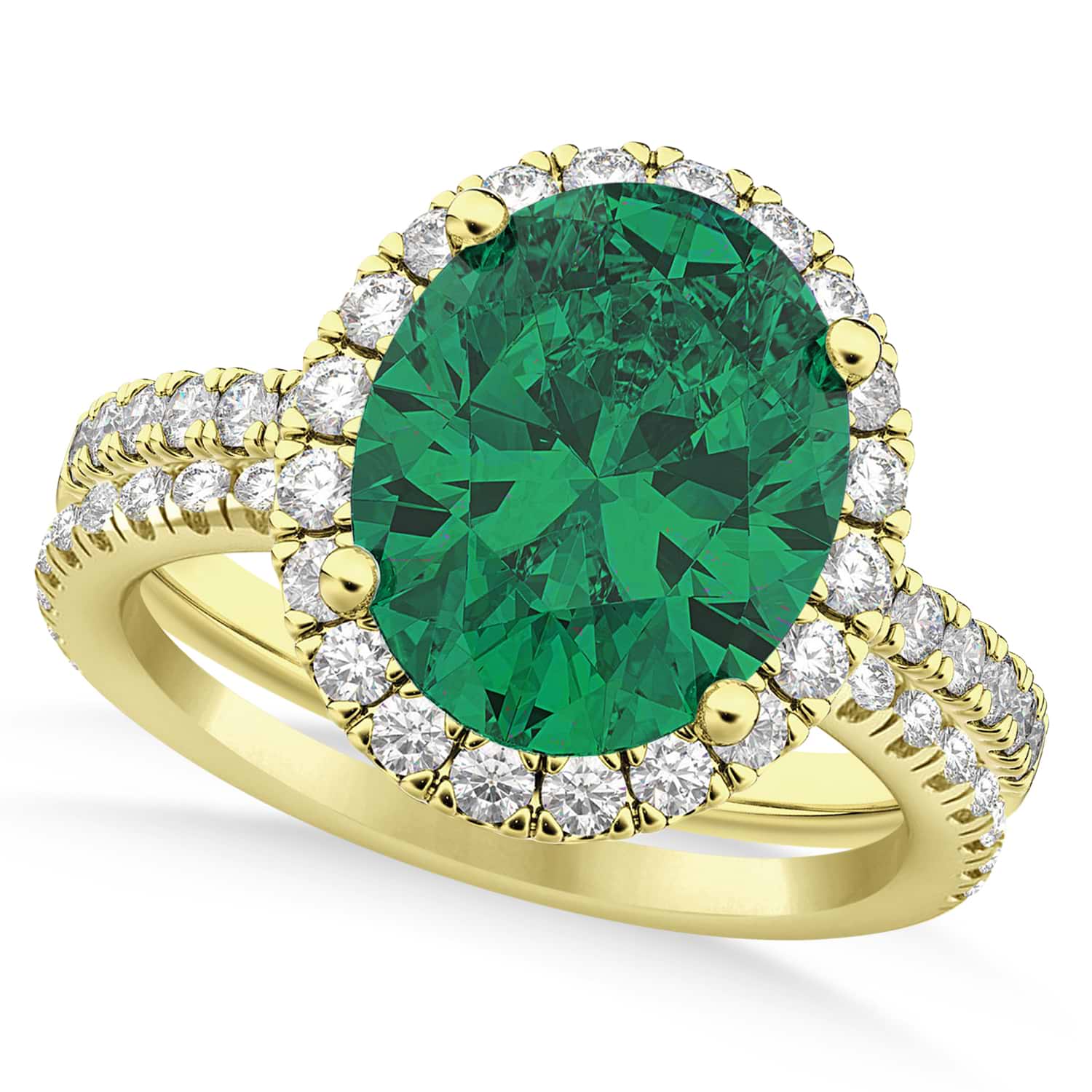 Emerald & Diamonds Oval-Cut Halo Bridal Set 14K Yellow Gold (3.38ct)