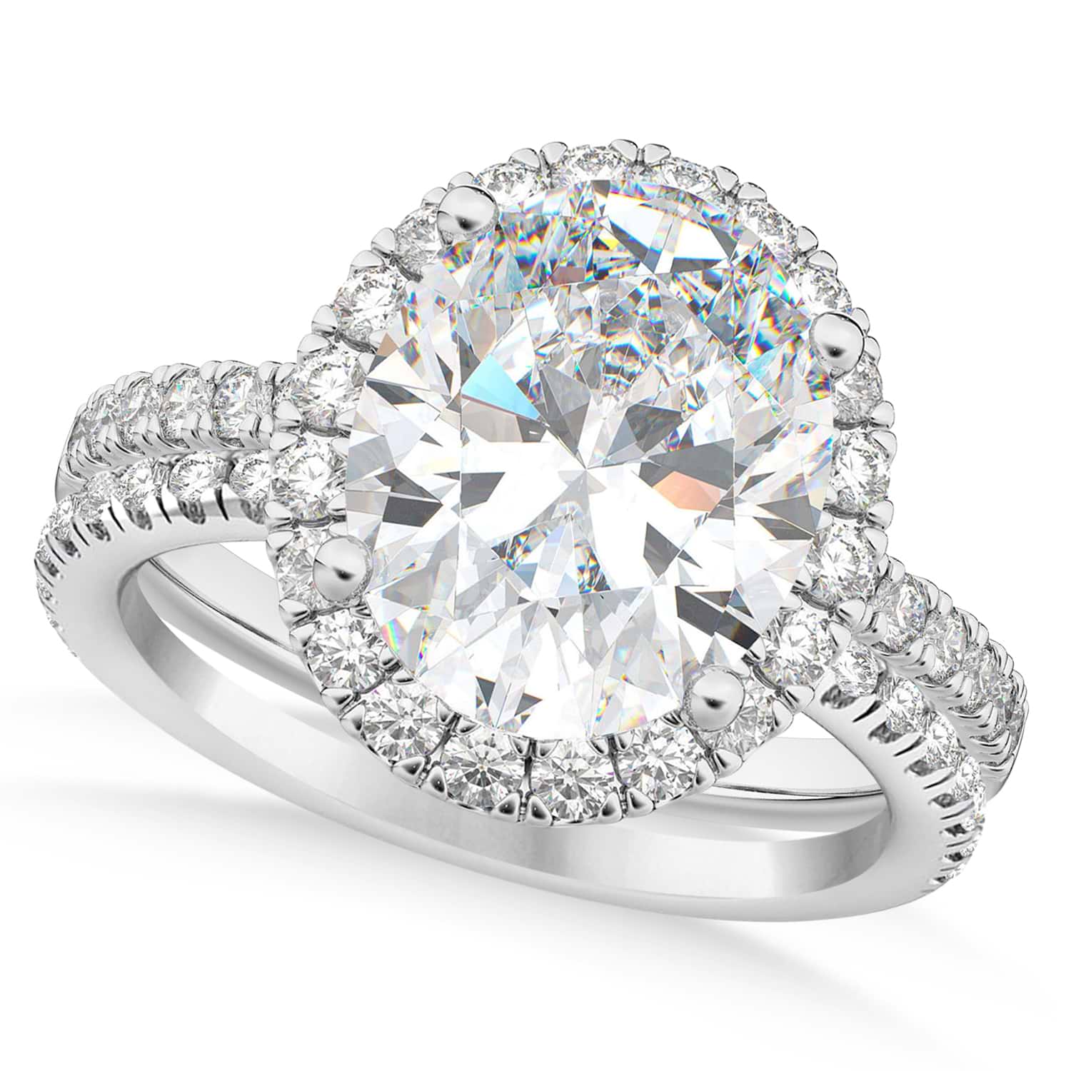 Lab Grown & White Diamonds Oval-Cut Halo Bridal Set 14K White Gold (3.78ct)