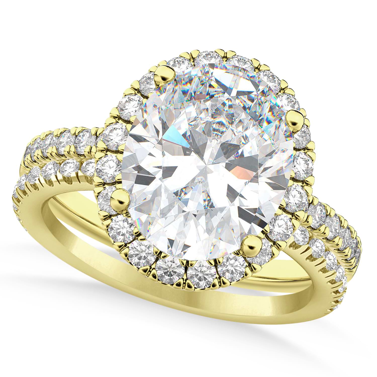 Moissanite & Diamonds Oval-Cut Halo Bridal Set 14K Yellow Gold (3.50ct)