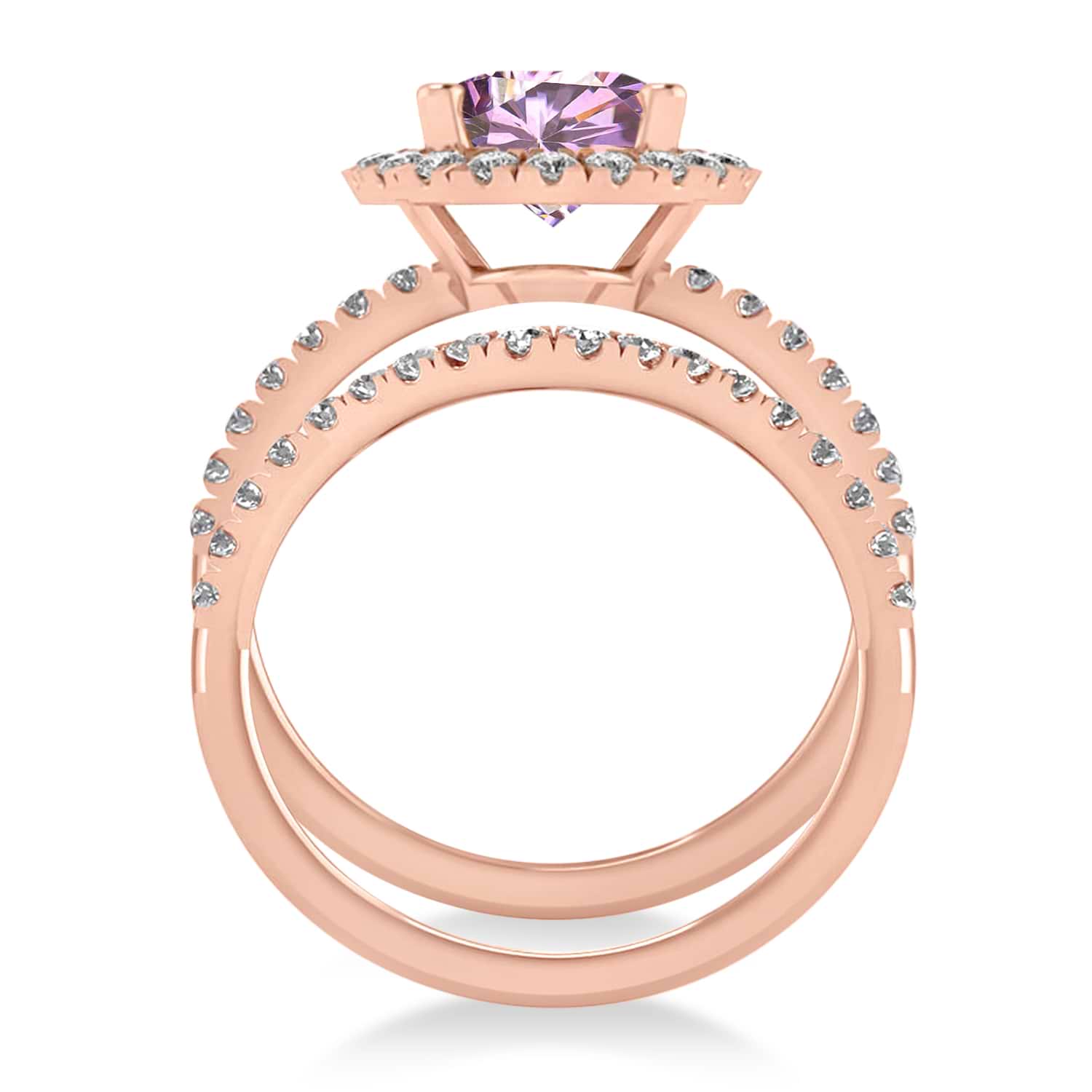 Pink Moissanite & Diamonds Oval-Cut Halo Bridal Set 14K Rose Gold (3.50ct)