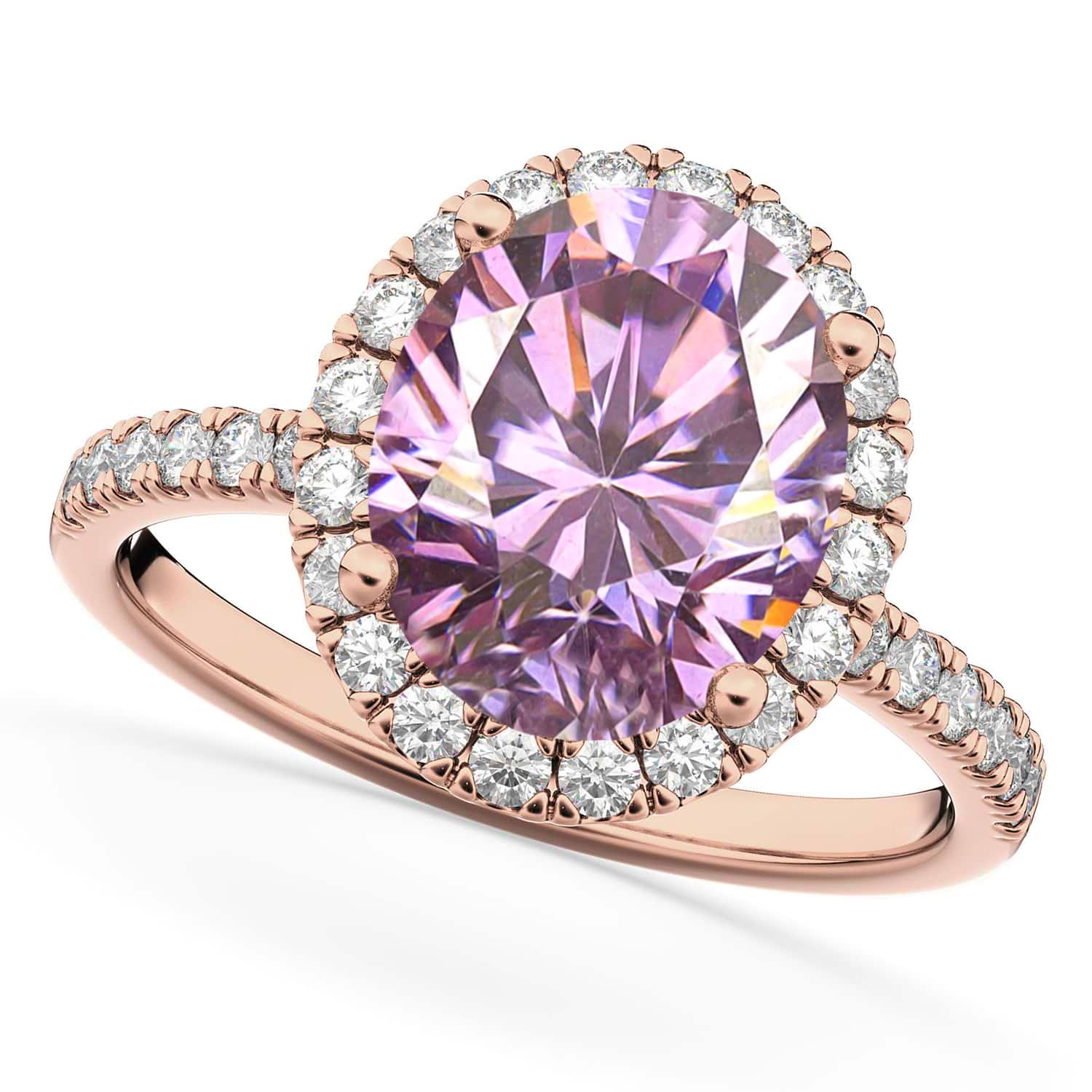 Pink Moissanite & Diamonds Oval-Cut Halo Bridal Set 14K Rose Gold (3.50ct)