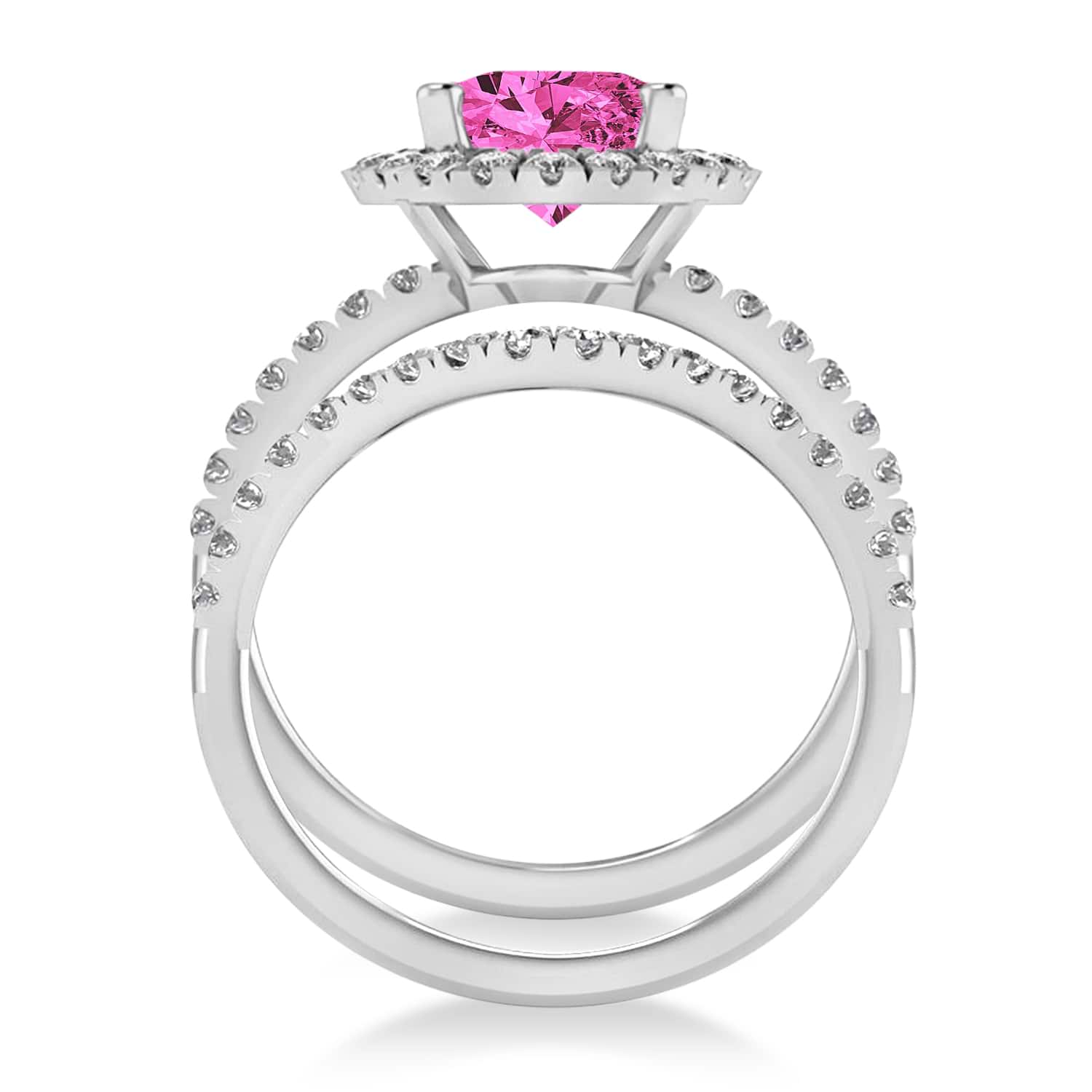 Pink Tourmaline & Diamonds Oval-Cut Halo Bridal Set 14K White Gold (3.68ct)