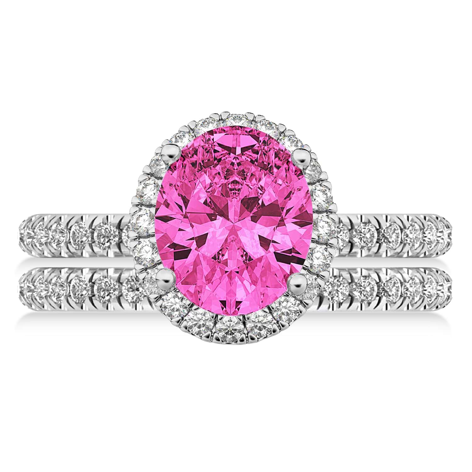 Pink Tourmaline & Diamonds Oval-Cut Halo Bridal Set 14K White Gold (3.68ct)