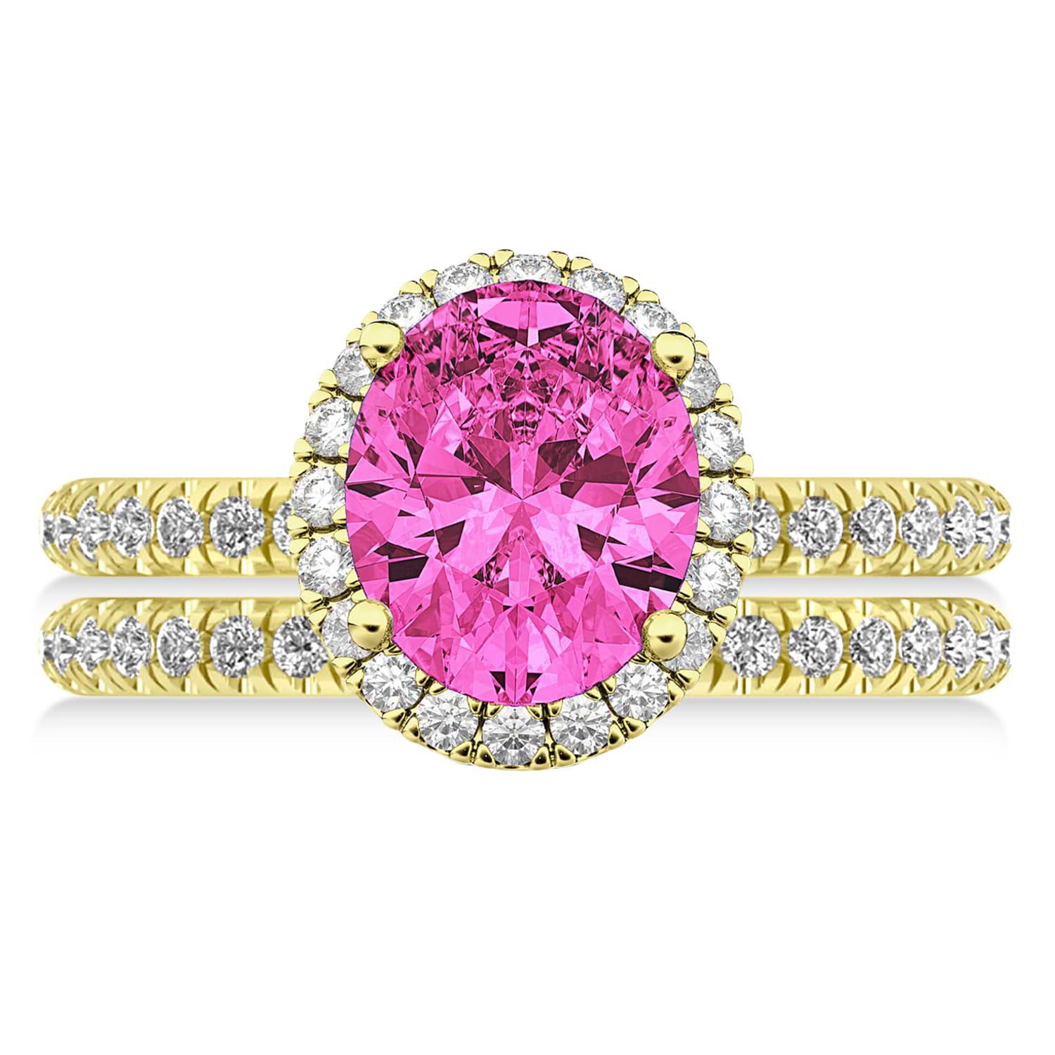 Pink Tourmaline & Diamonds Oval-Cut Halo Bridal Set 14K Yellow Gold (3.68ct)