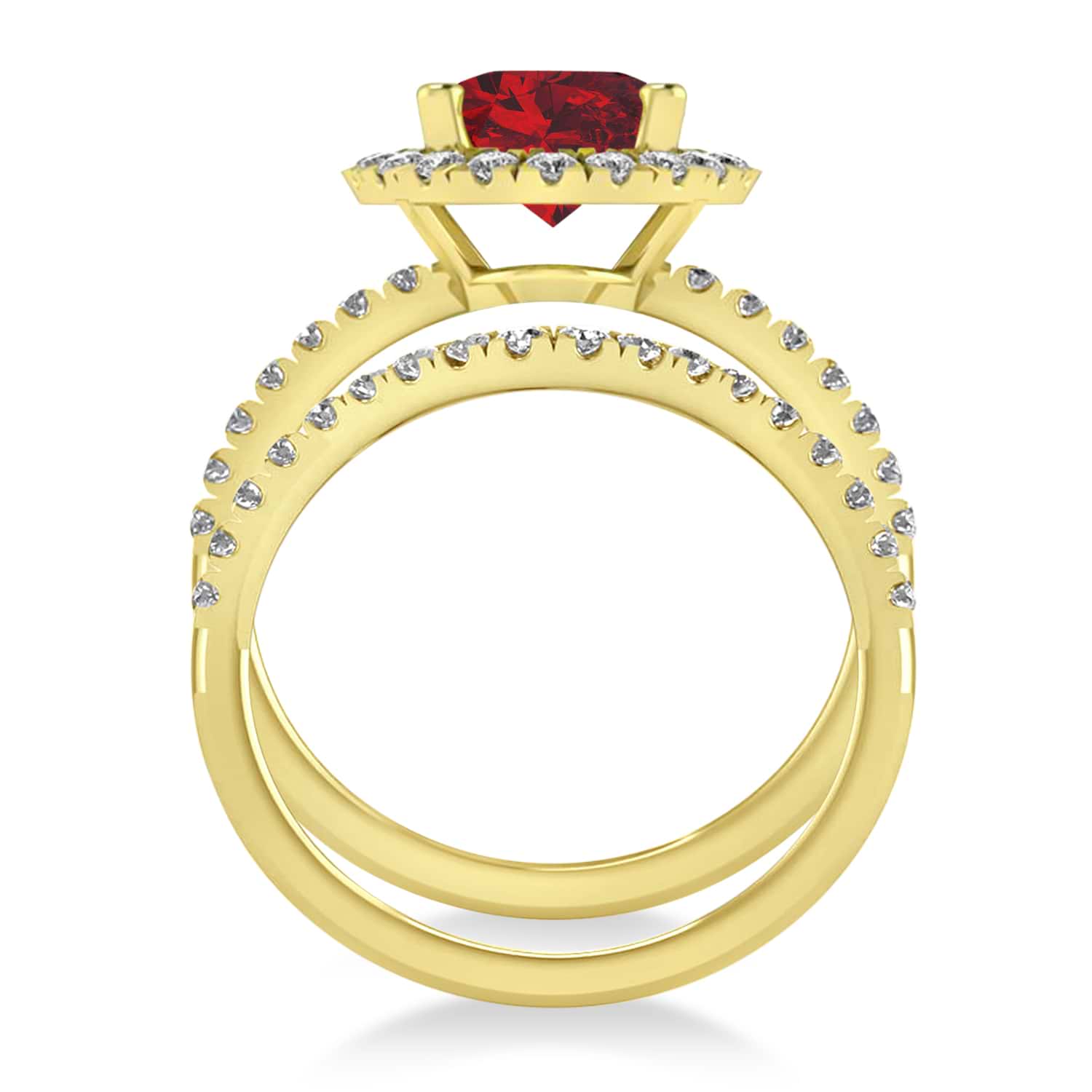 Ruby & Diamonds Oval-Cut Halo Bridal Set 14K Yellow Gold (3.93ct)
