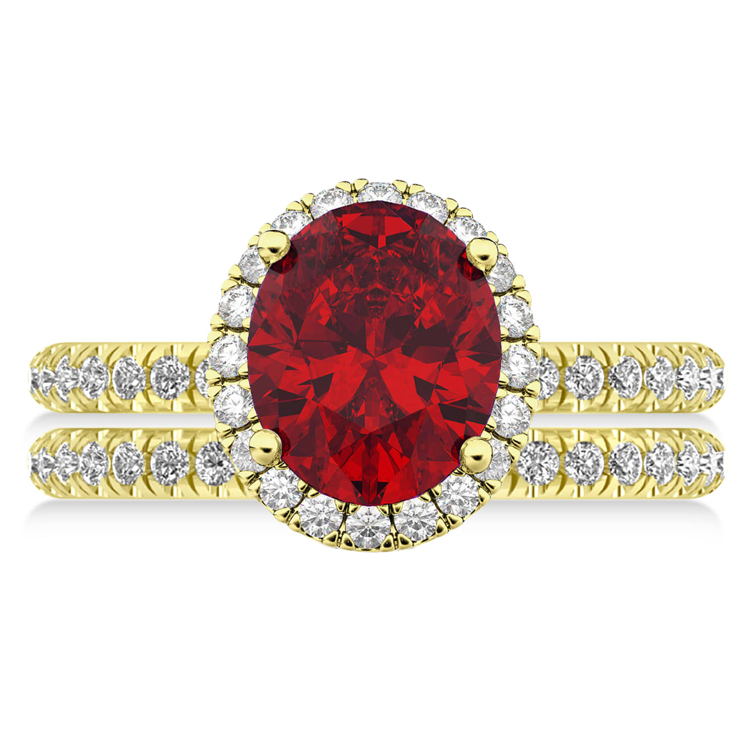 Ruby & Diamonds Oval-Cut Halo Bridal Set 14K Yellow Gold (3.93ct)