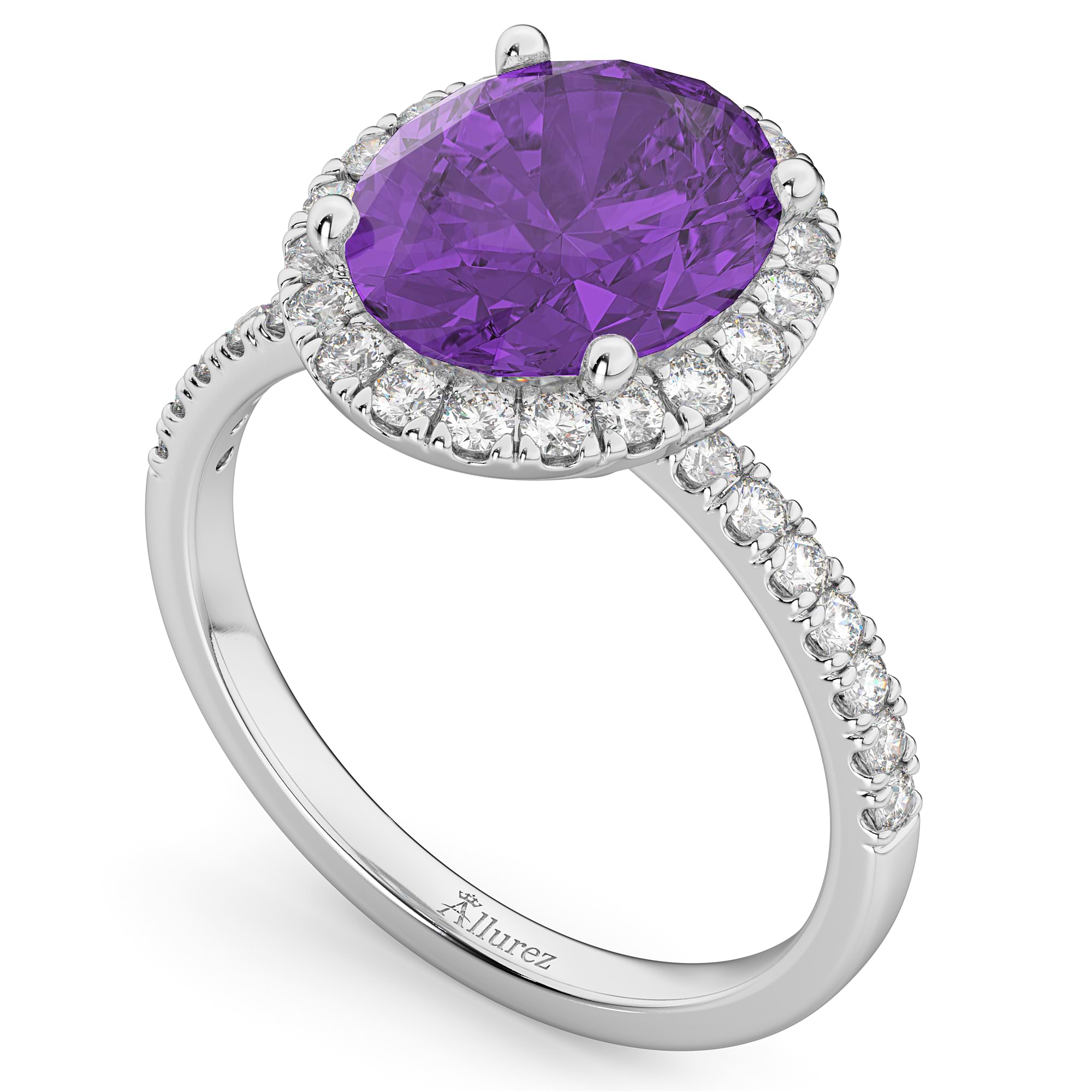 Oval Cut Halo Amethyst & Diamond Engagement Ring 14K White Gold 2.91ct