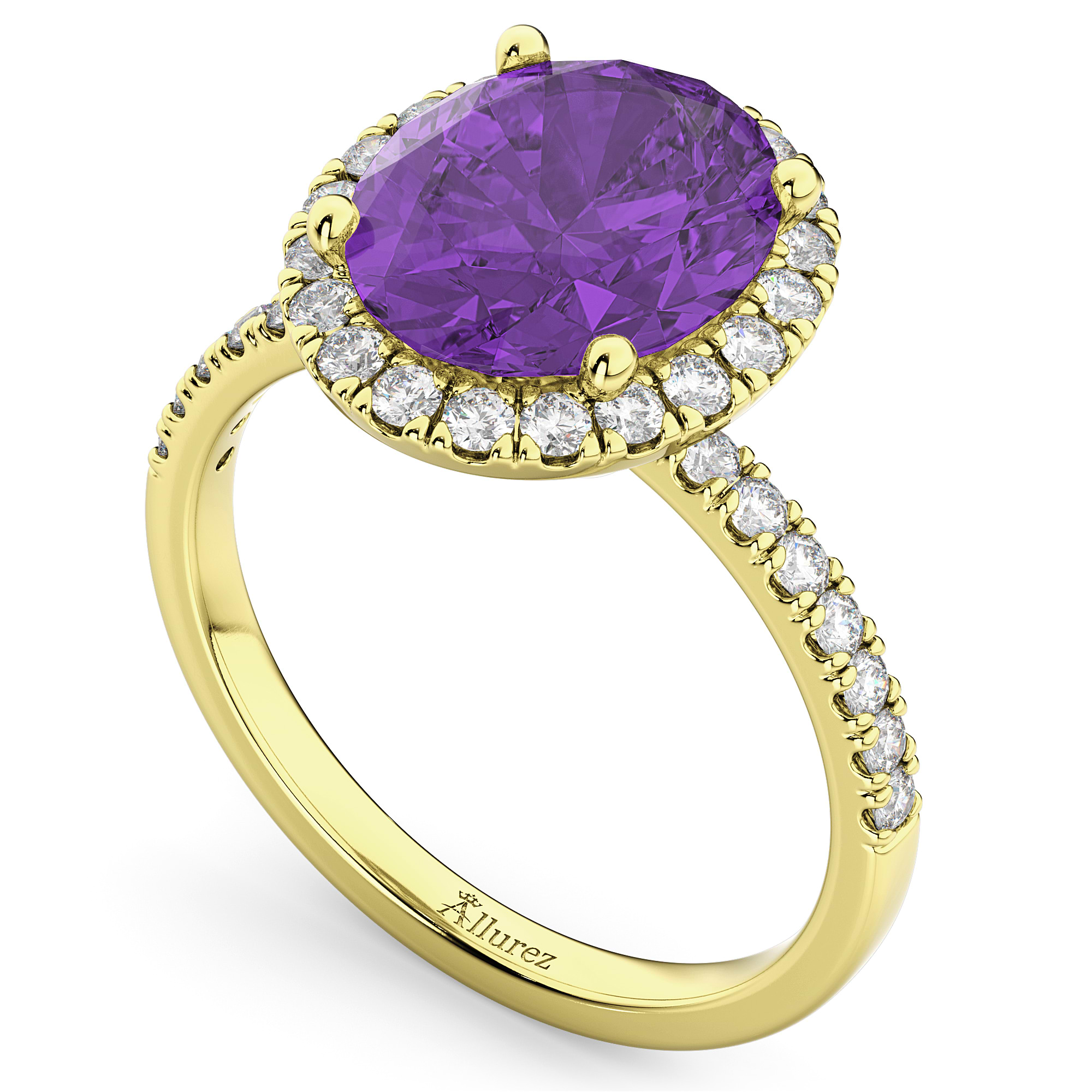 Oval Cut Halo Amethyst & Diamond Engagement Ring 14K Yellow Gold 2.91ct