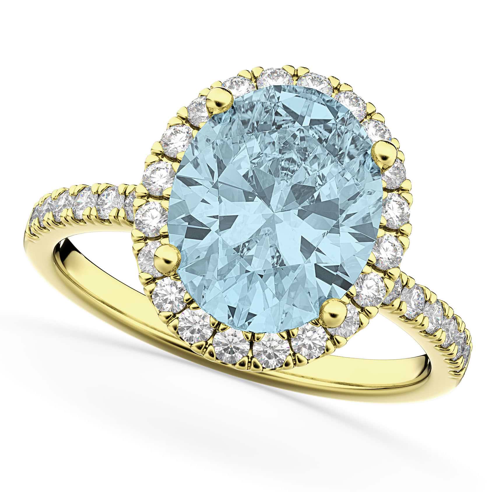 Oval Cut Halo Aquamarine & Diamond Engagement Ring 14K Yellow Gold 2.76ct