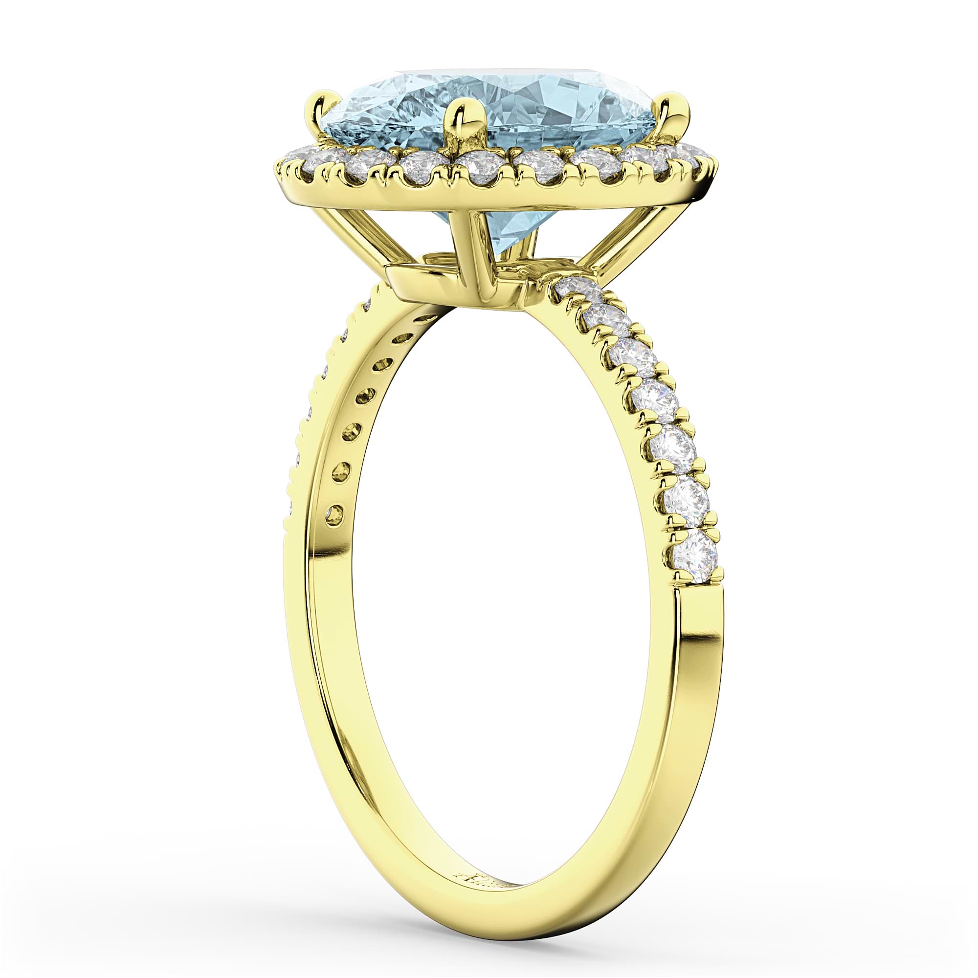 Oval Cut Halo Aquamarine & Diamond Engagement Ring 14K Yellow Gold 2.76ct