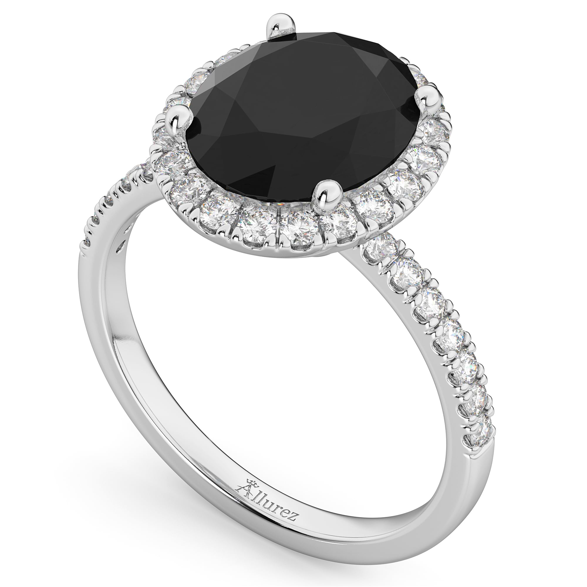 Oval Black Diamond & Diamond Engagement Ring 14K White Gold 3.51ct