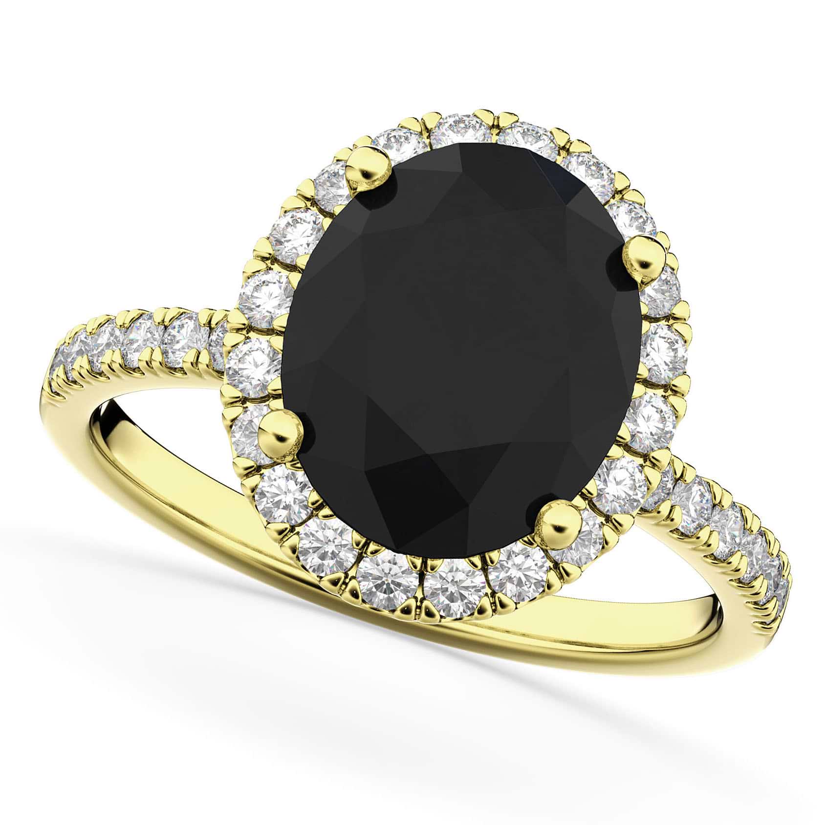 Oval Black Diamond & Diamond Engagement Ring 14K Yellow Gold 3.51ct