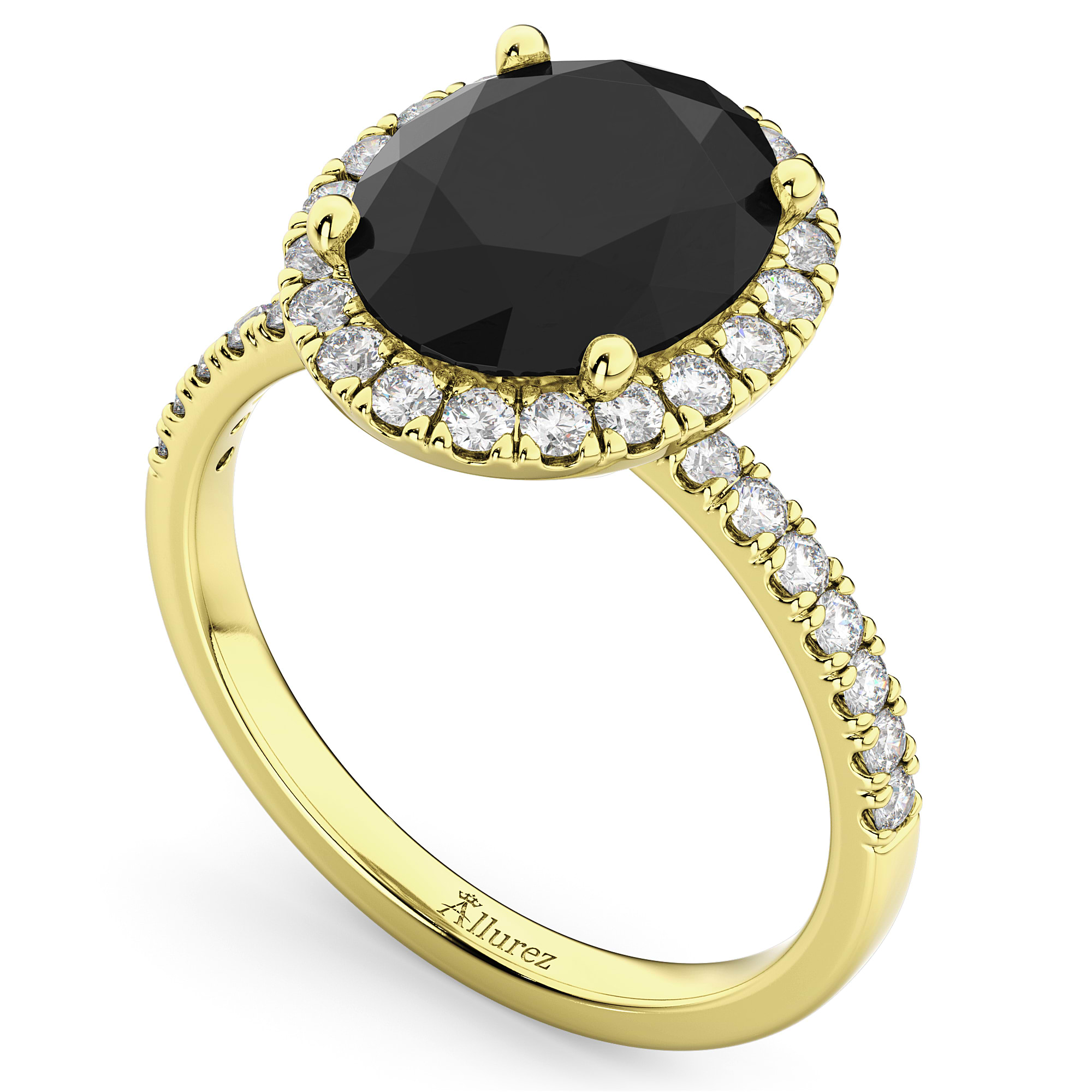 Oval Black Diamond & Diamond Engagement Ring 14K Yellow Gold 3.51ct