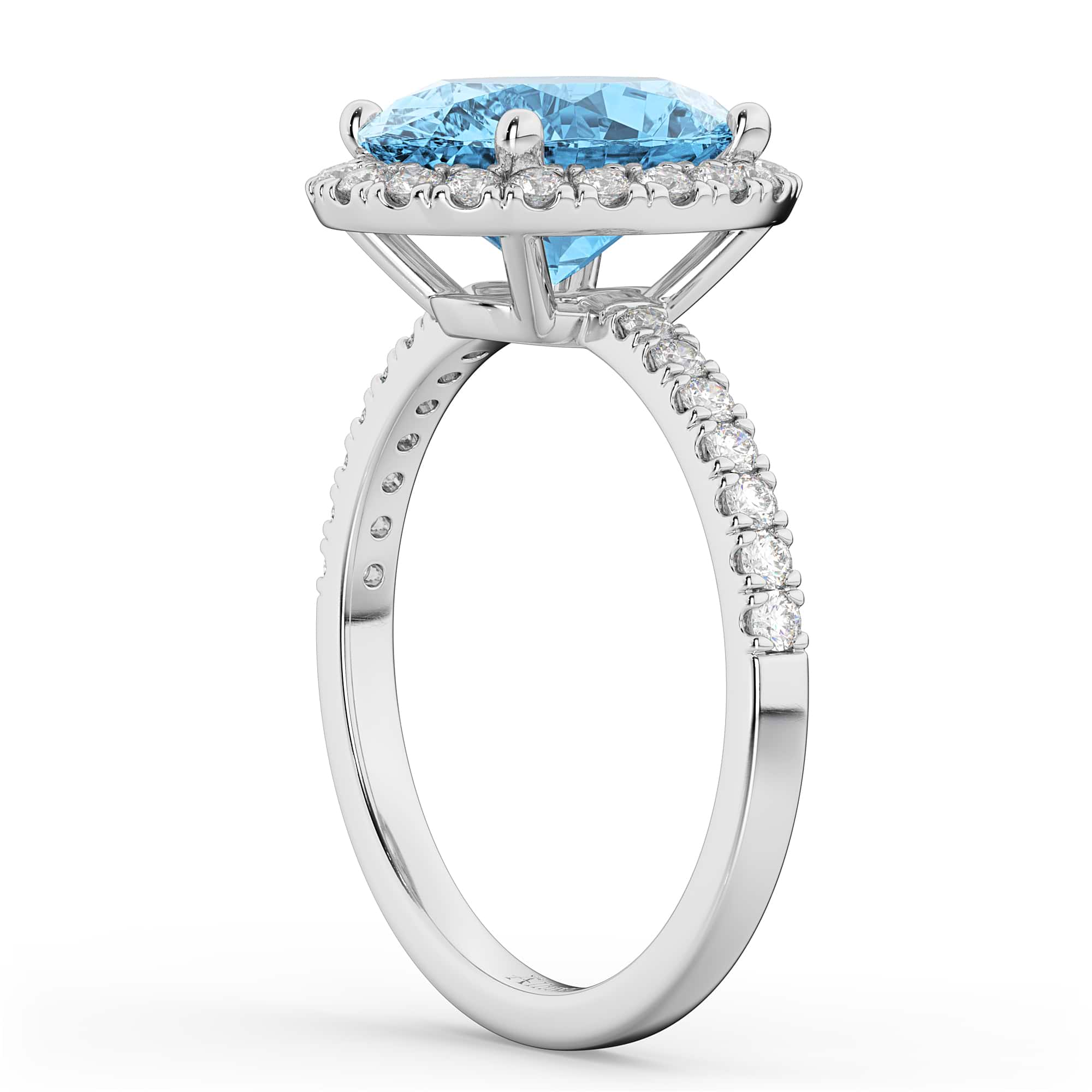 Oval Cut Halo Blue Topaz & Diamond Engagement Ring 14K White Gold 4.01ct