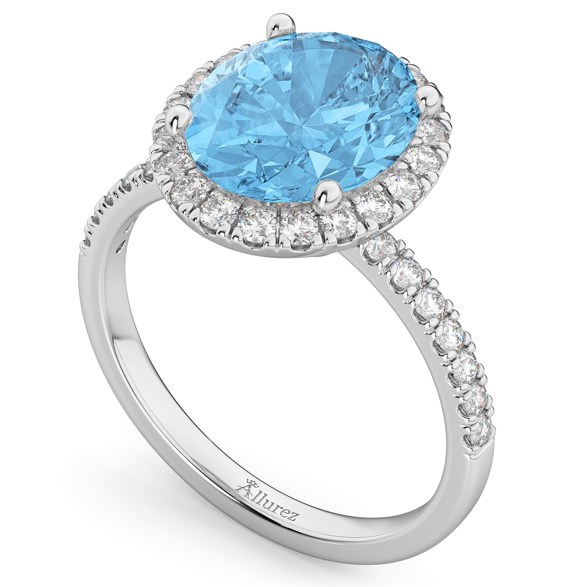 Oval Cut Halo Blue Topaz & Diamond Engagement Ring 14K White Gold 4.01ct