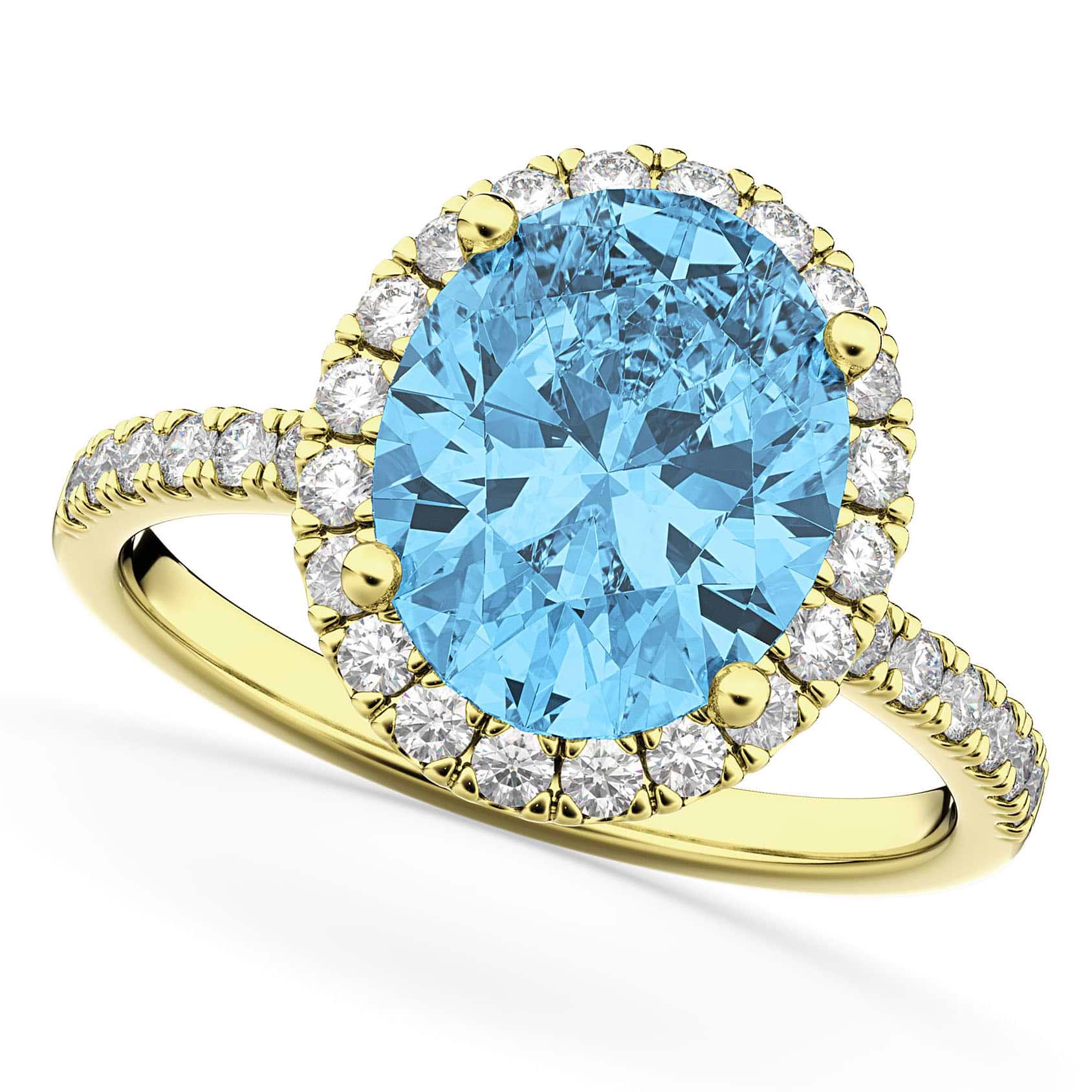Oval Cut Halo Blue Topaz & Diamond Engagement Ring 14K Yellow Gold 4.01ct