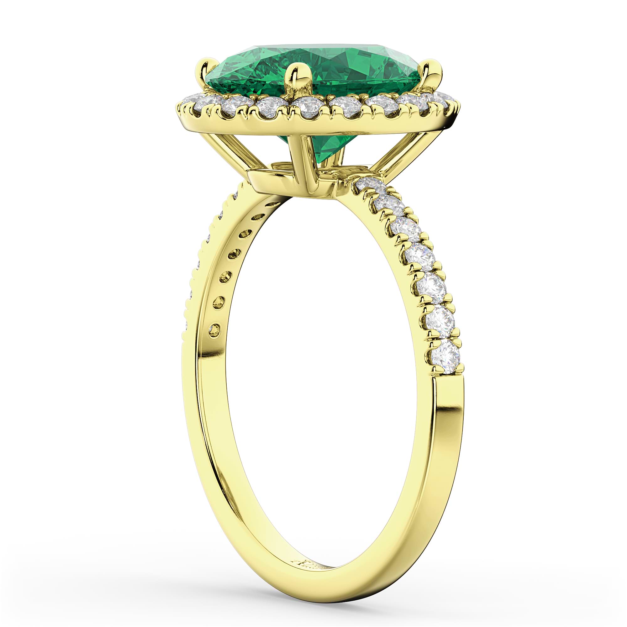 Oval Cut Halo Emerald & Diamond Engagement Ring 14K Yellow Gold 3.11ct