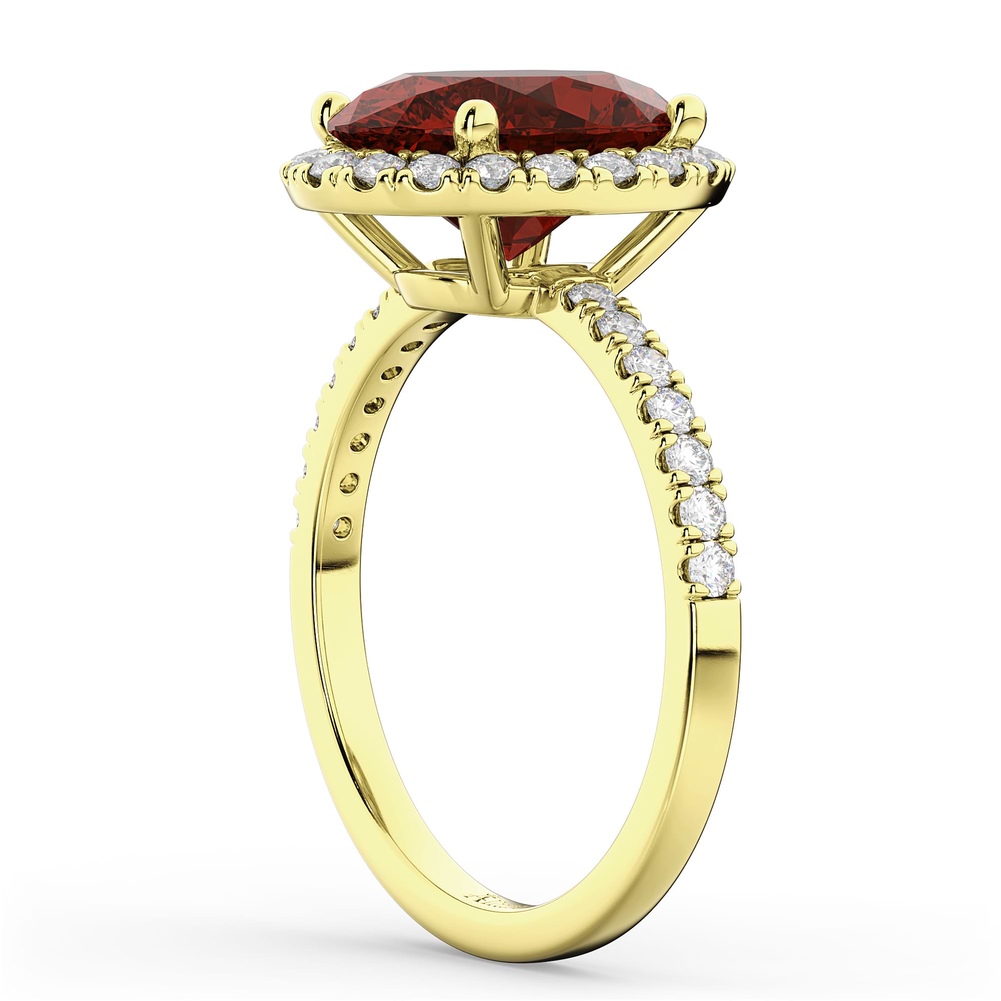 Oval Cut Halo Garnet & Diamond Engagement Ring 14K Yellow Gold 3.31ct