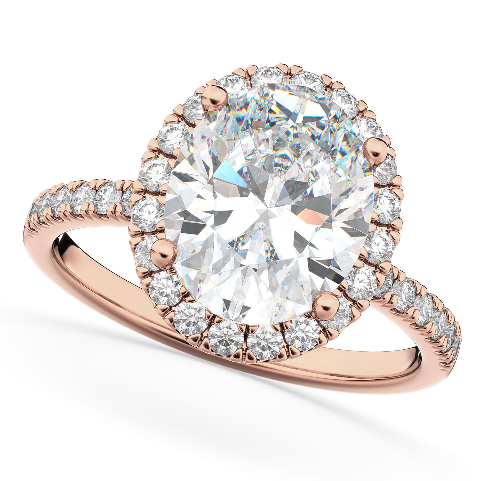 Oval Cut Halo Lab Grown Diamond Engagement Ring 14K Rose Gold (3.51ct)